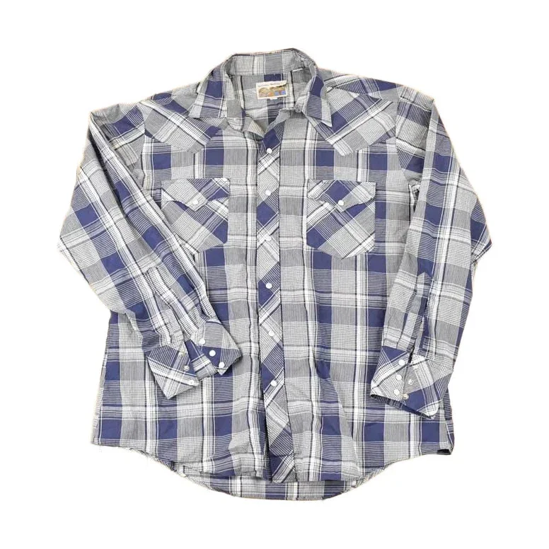 Vintage 1980s Authentic Western Plaid Snap Button Up Shirt Men's L
