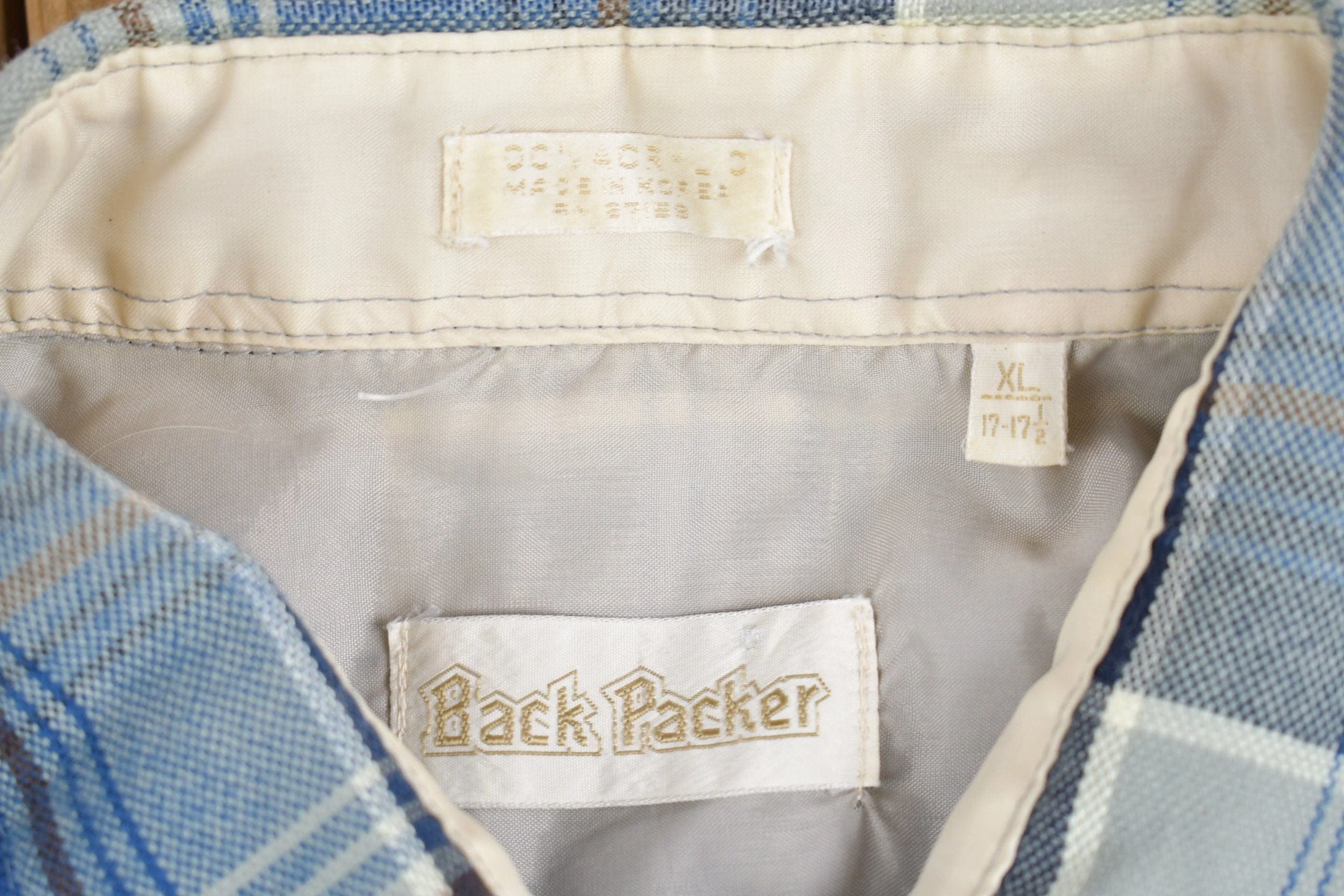 Vintage 1980s Back Packer Shadow Plaid Button Up Shirt Men's XL - Image 3