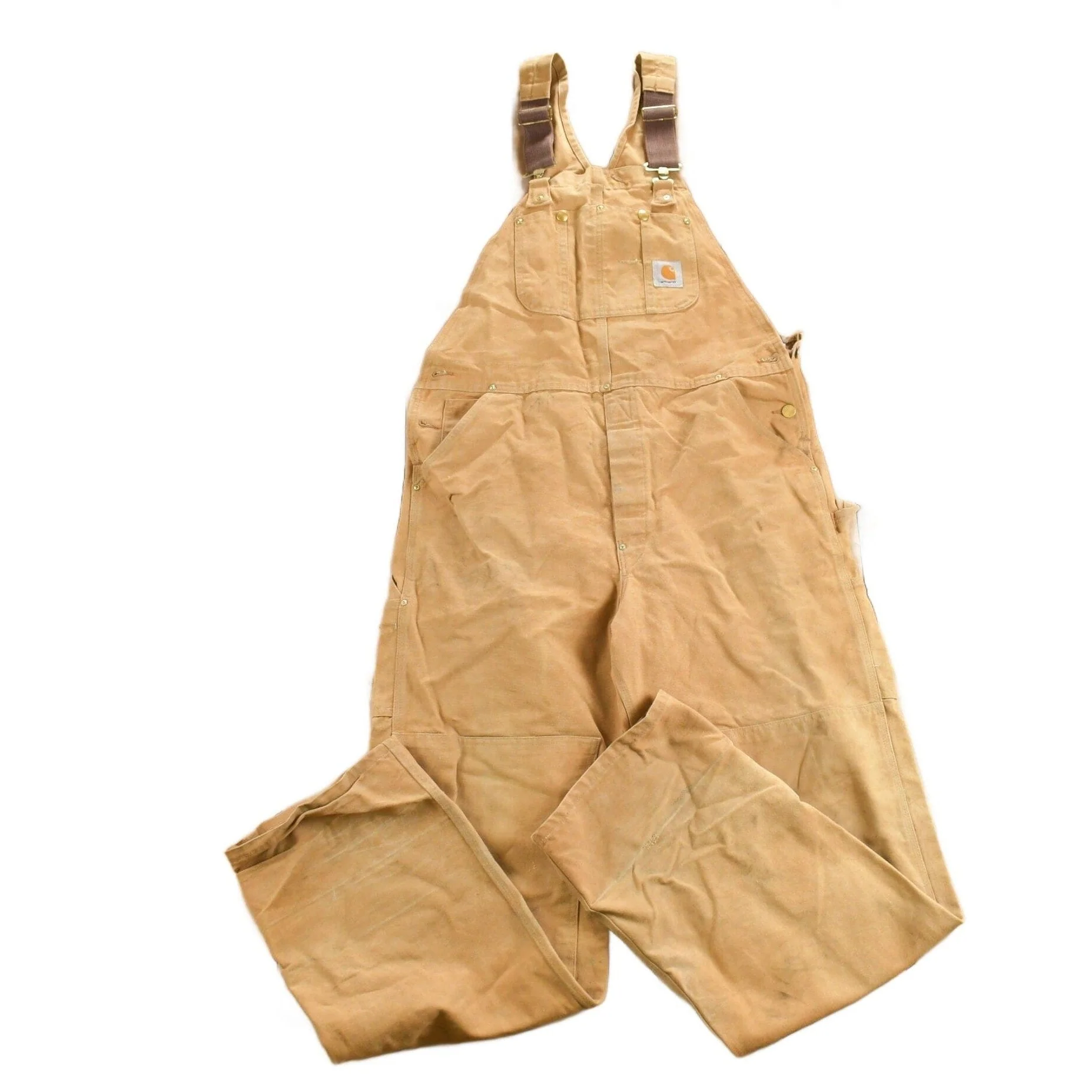 Vintage 1980s Carhartt Beige Canvas Double Knee Overalls Men's 38 x 36