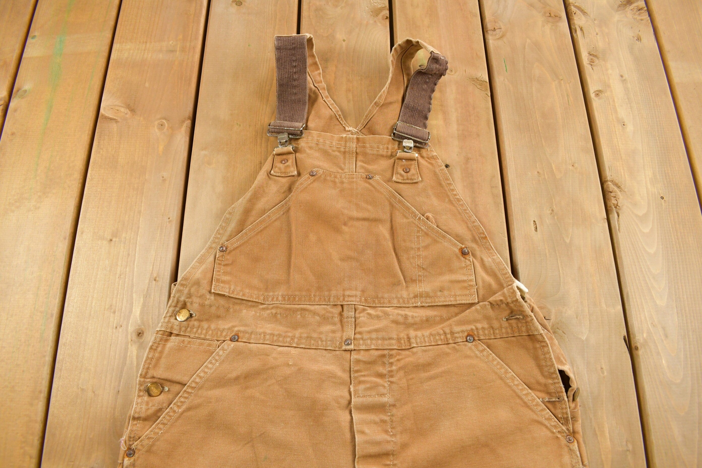 Vintage 1980s Carhartt Beige Canvas Double Knee Overalls Men's 40 x 26 - Image 4