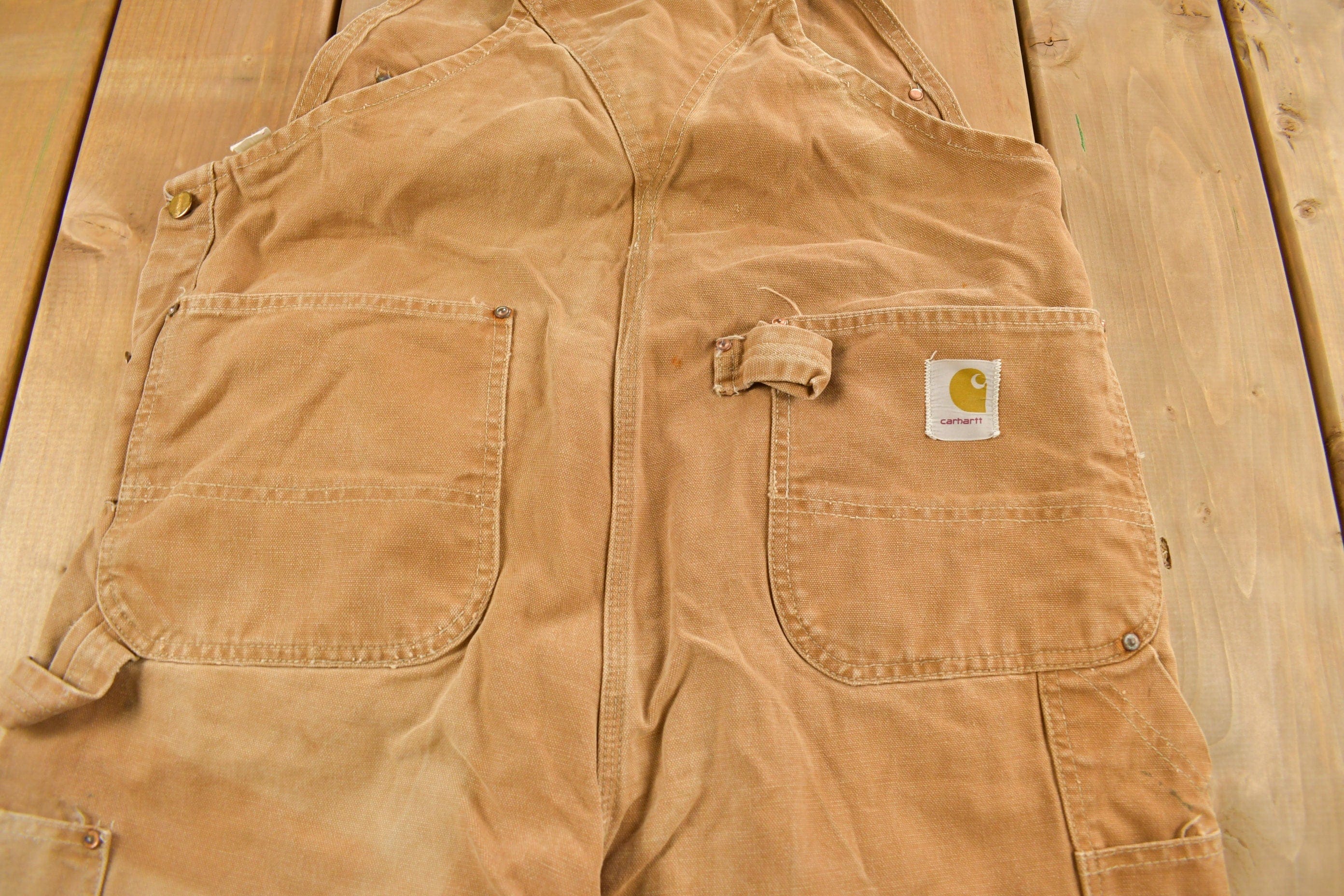 Vintage 1980s Carhartt Beige Canvas Double Knee Overalls Men's 40 x 26 - Image 5