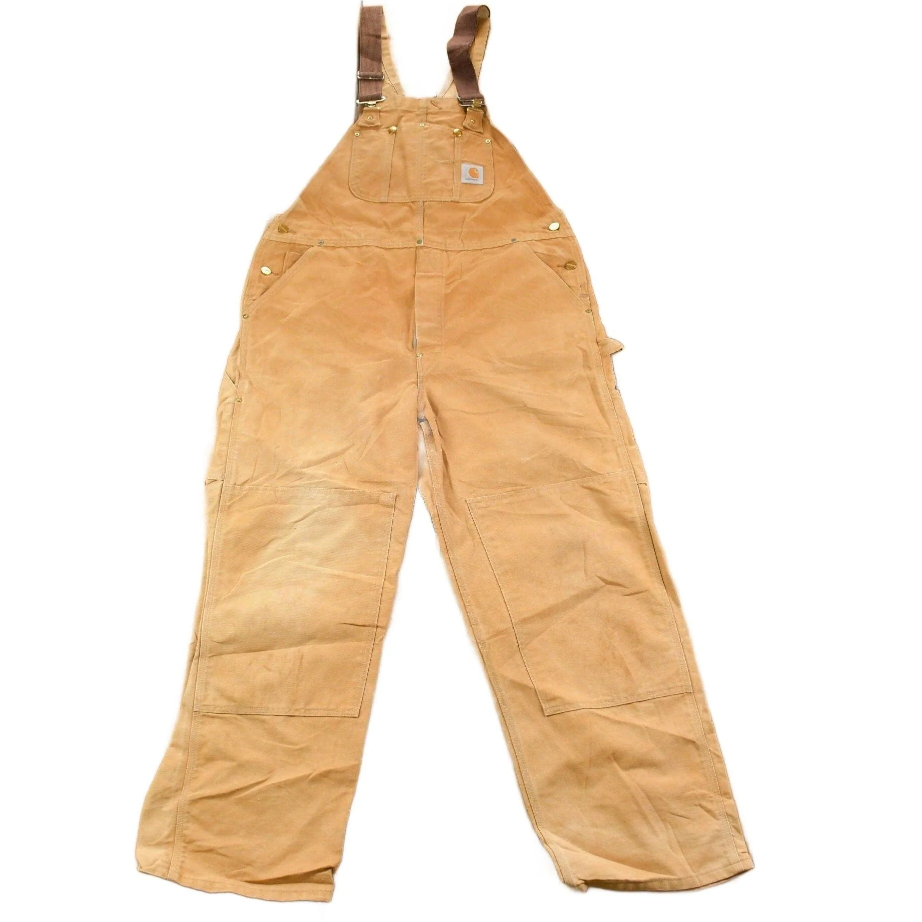 Vintage 1980s Carhartt Beige Canvas Double Knee Overalls Men's 40 x 30 - Image 2