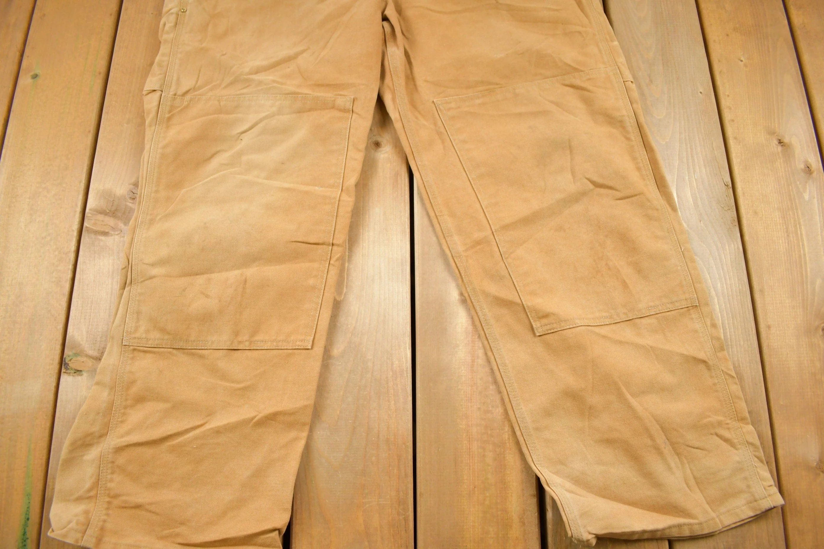 Vintage 1980s Carhartt Beige Canvas Double Knee Overalls Men's 40 x 30 - Image 5