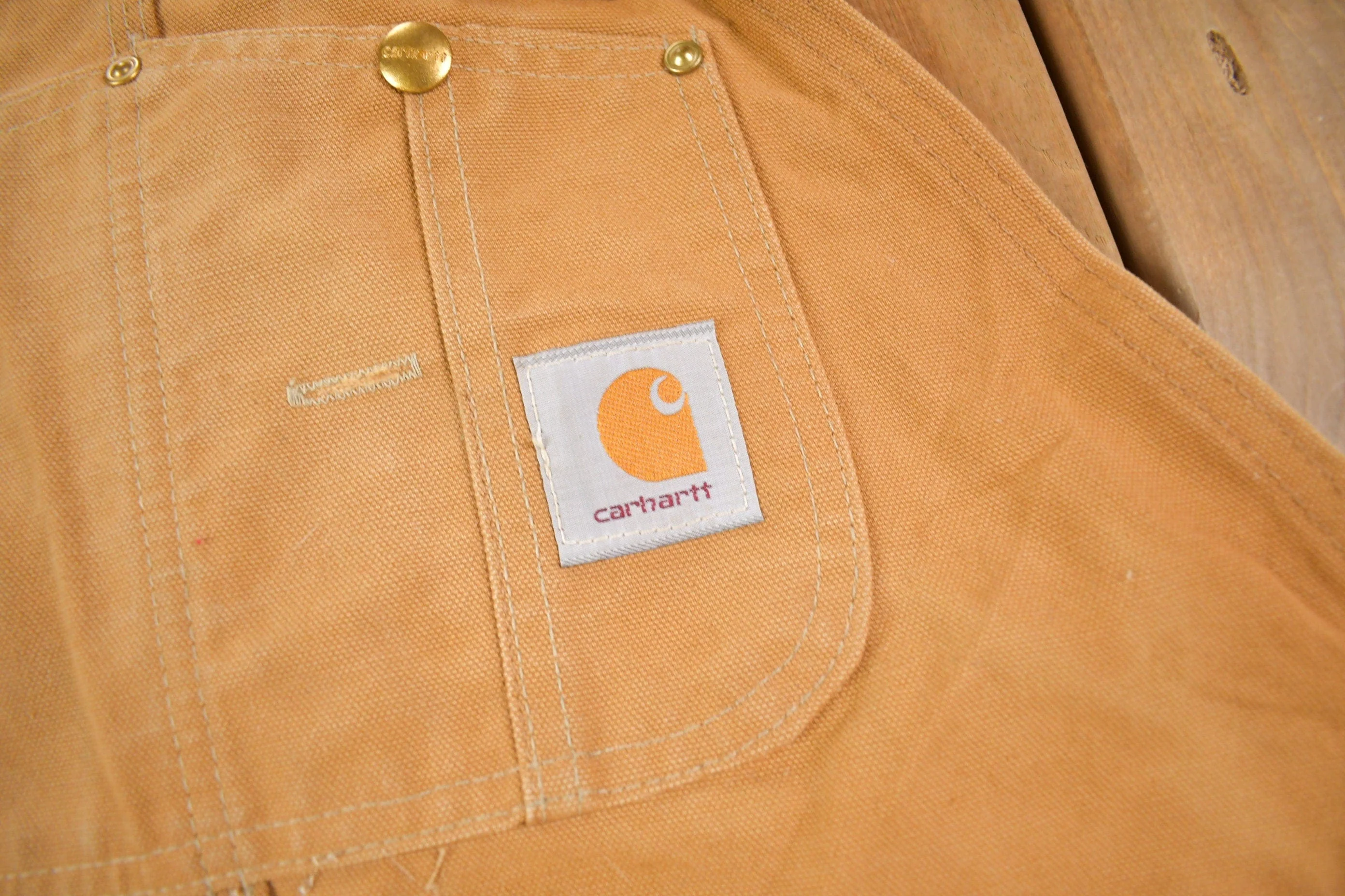 Vintage 1980s Carhartt Beige Canvas Double Knee Overalls Men's 40 x 30 - Image 6