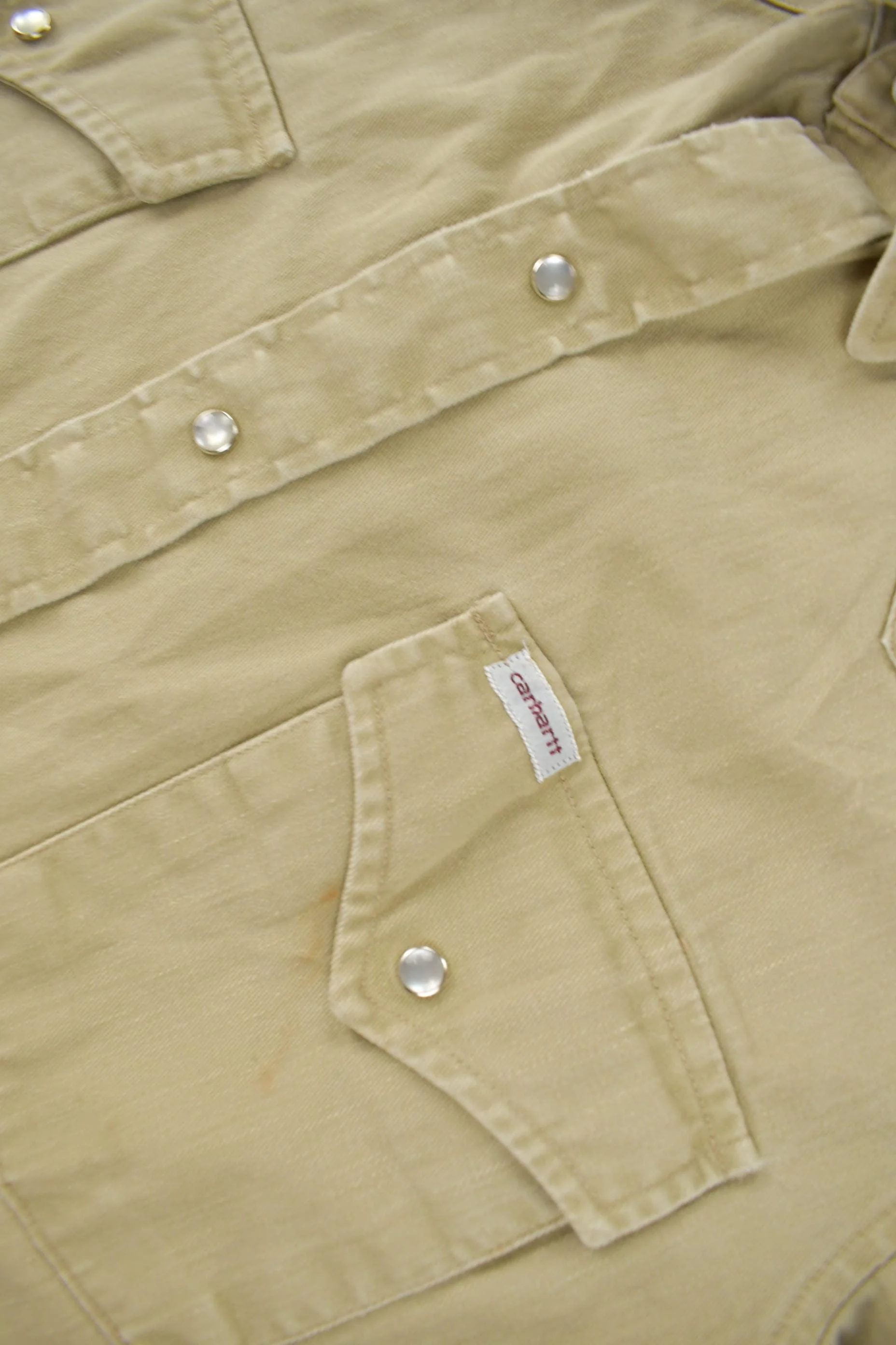Vintage 1980s Carhartt Beige Snap Button Up Shirt Men's Large - Image 4
