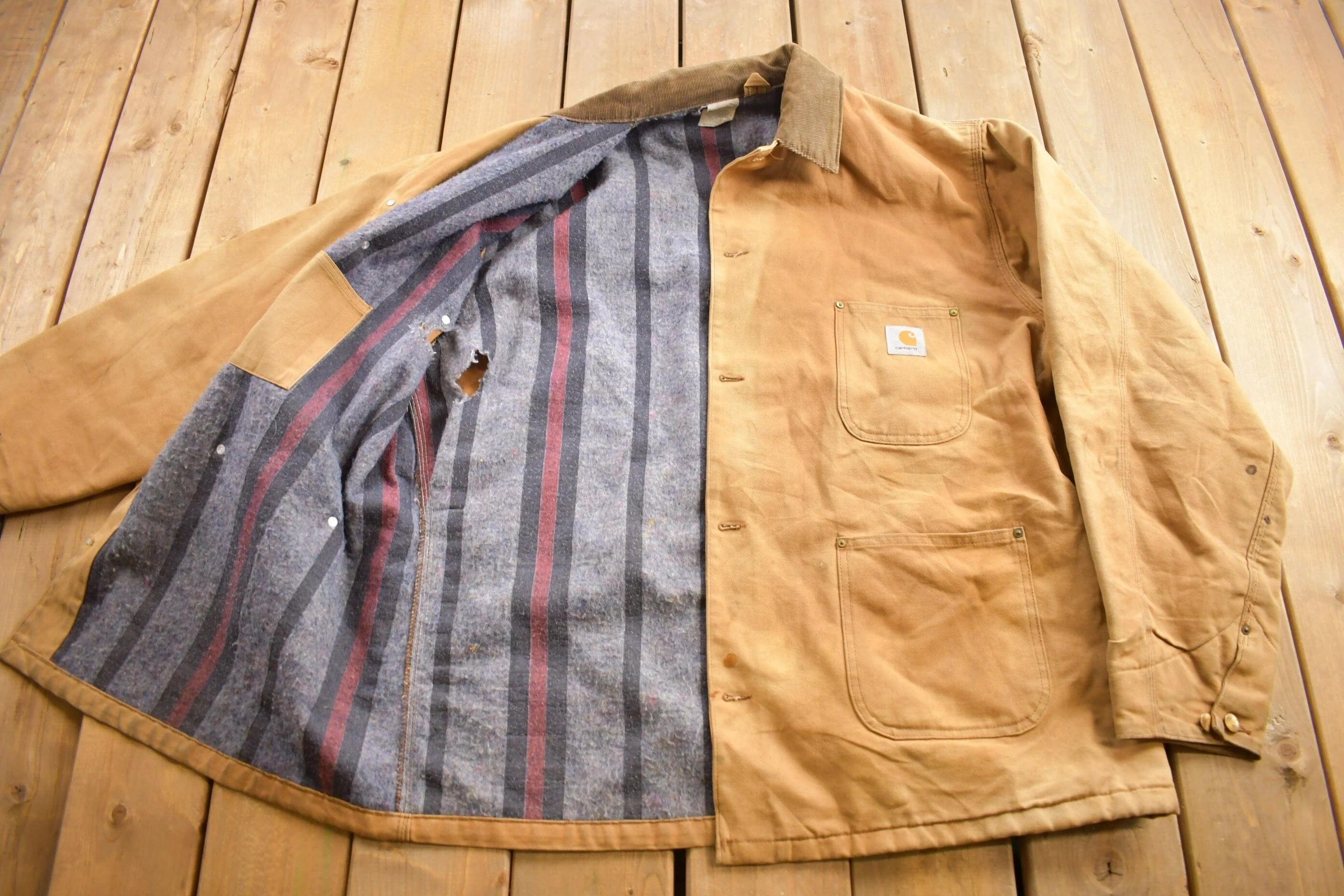 Vintage 1980s Carhartt Blanket Lined Chore Coat Men's 2XL - Image 3