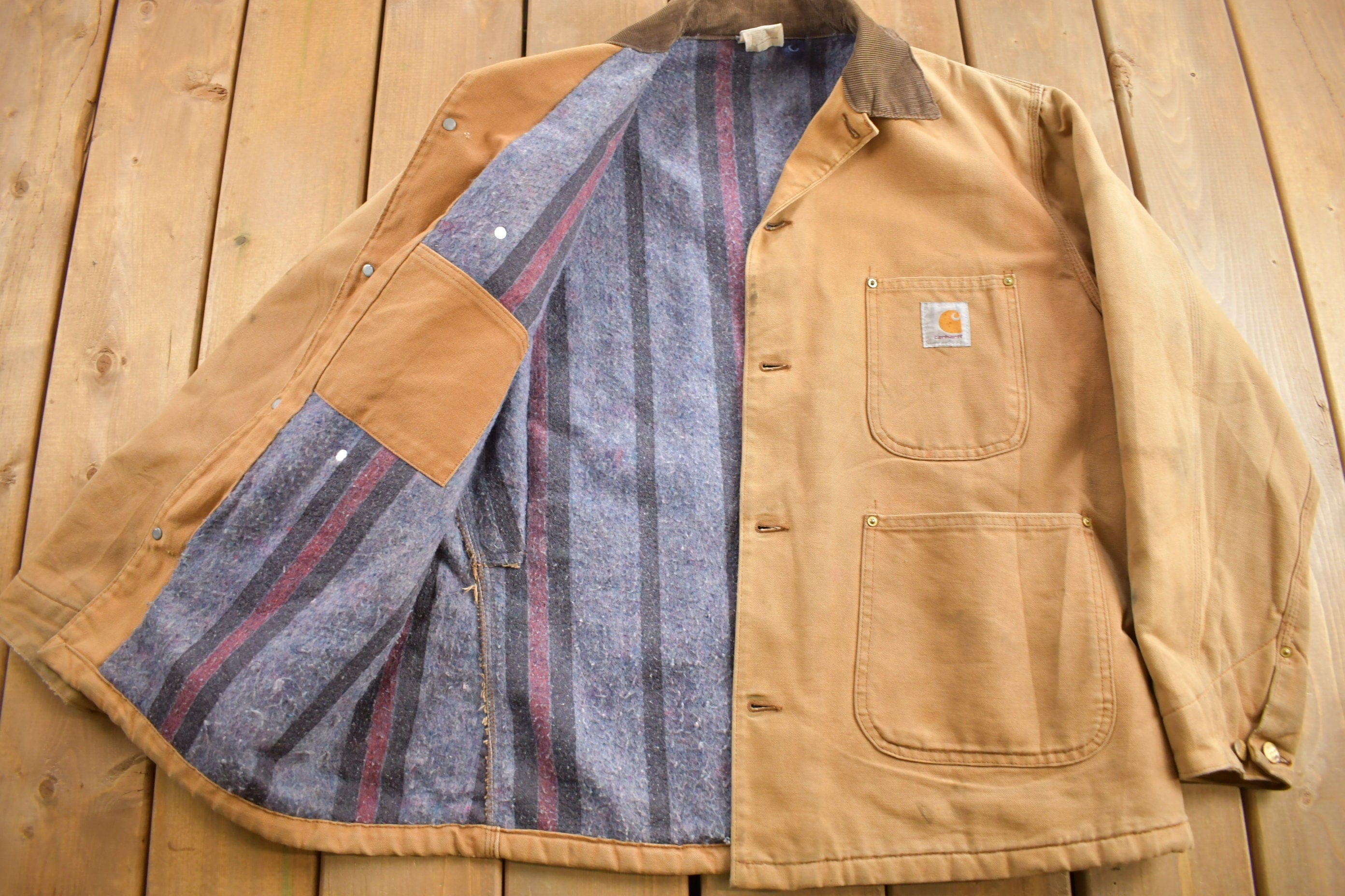 Vintage 1980s Carhartt Blanket Lined Chore Coat Men's Large - Image 3