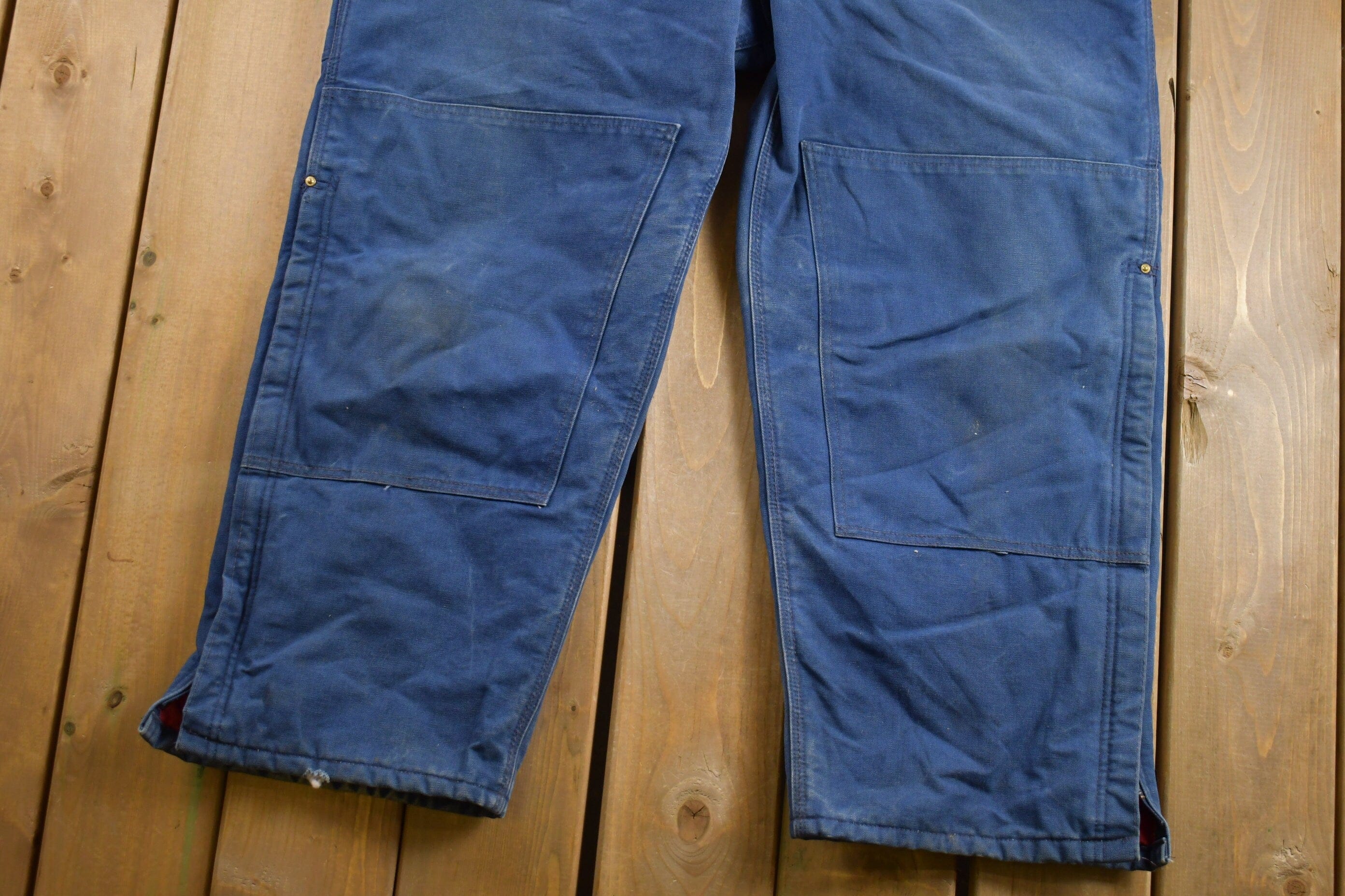 Vintage 1980s Carhartt Blue Canvas Double Knee Overalls Men's 48 x 30 - Image 5