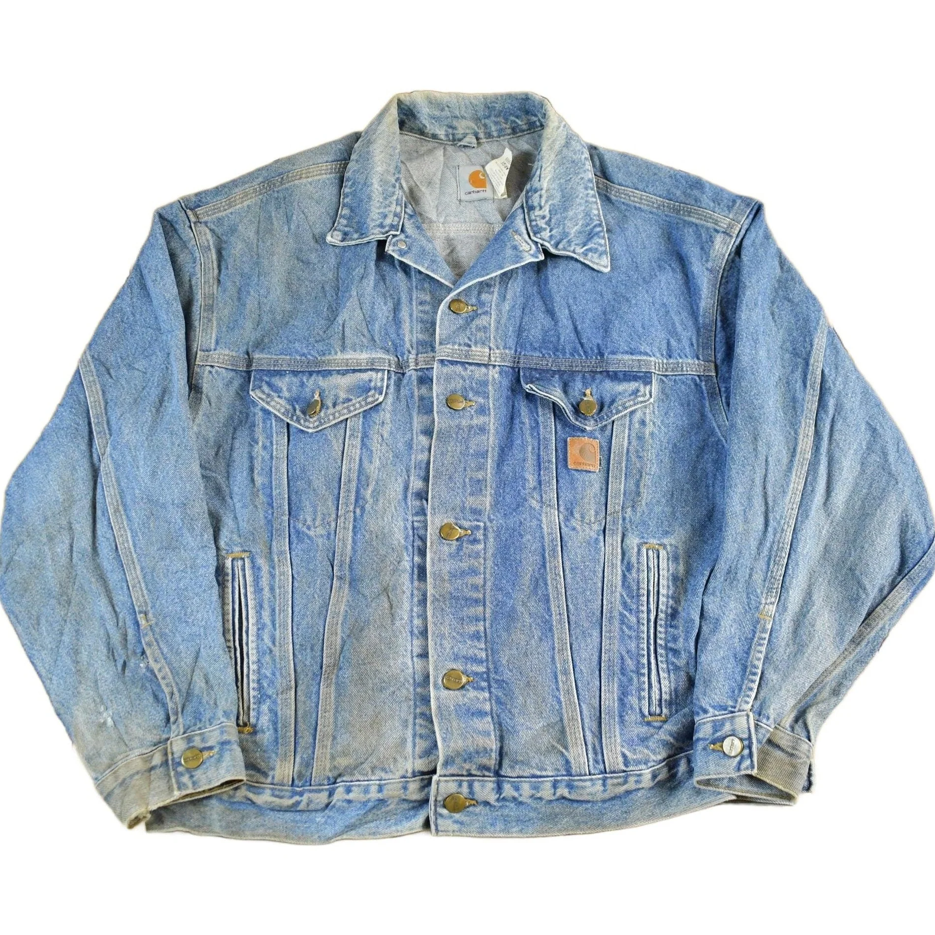 Vintage 1980s Carhartt Distressed Denim Trucker Work Jacket Men's Large