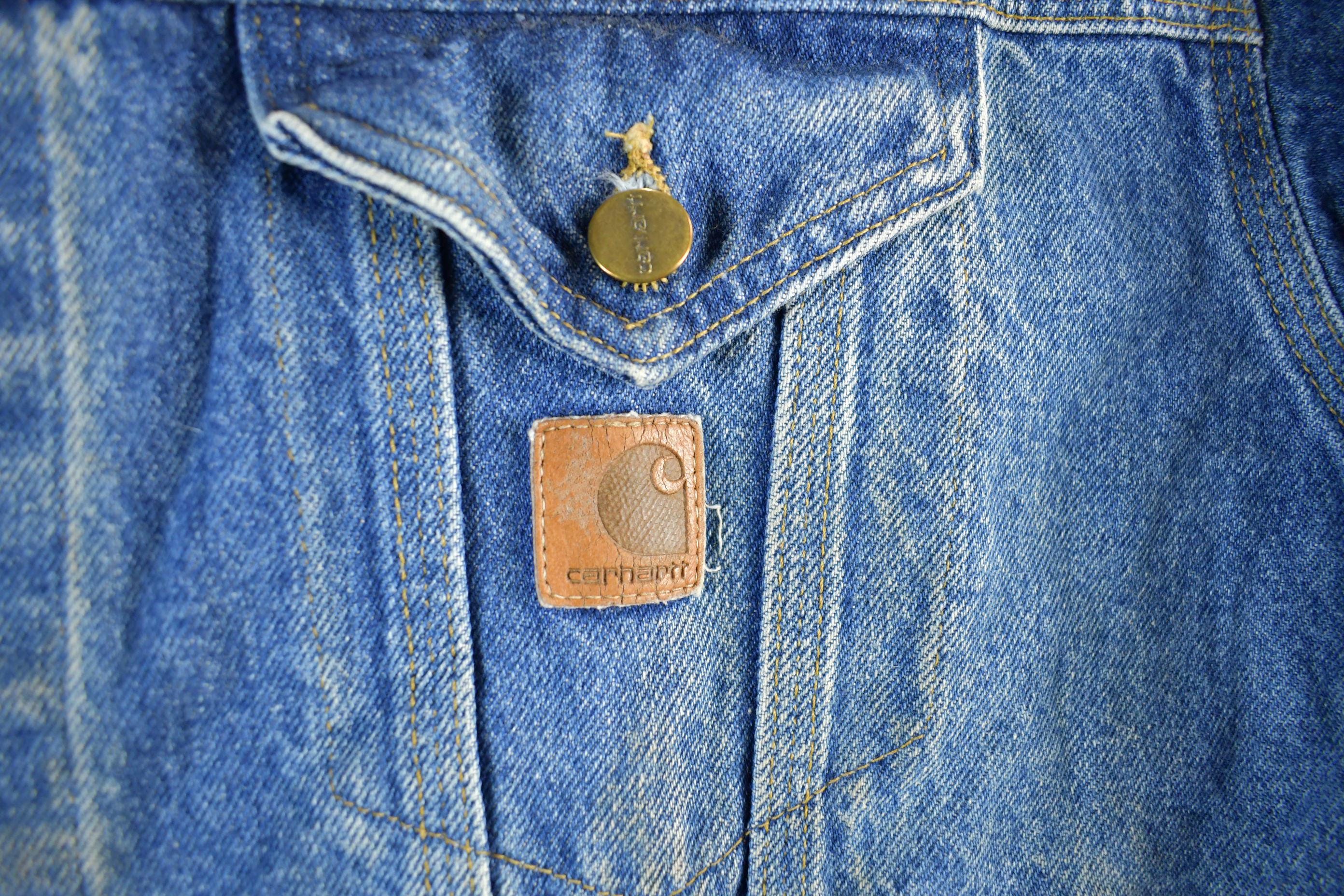 Vintage 1980s Carhartt Distressed Denim Trucker Work Jacket Men's Large - Image 5