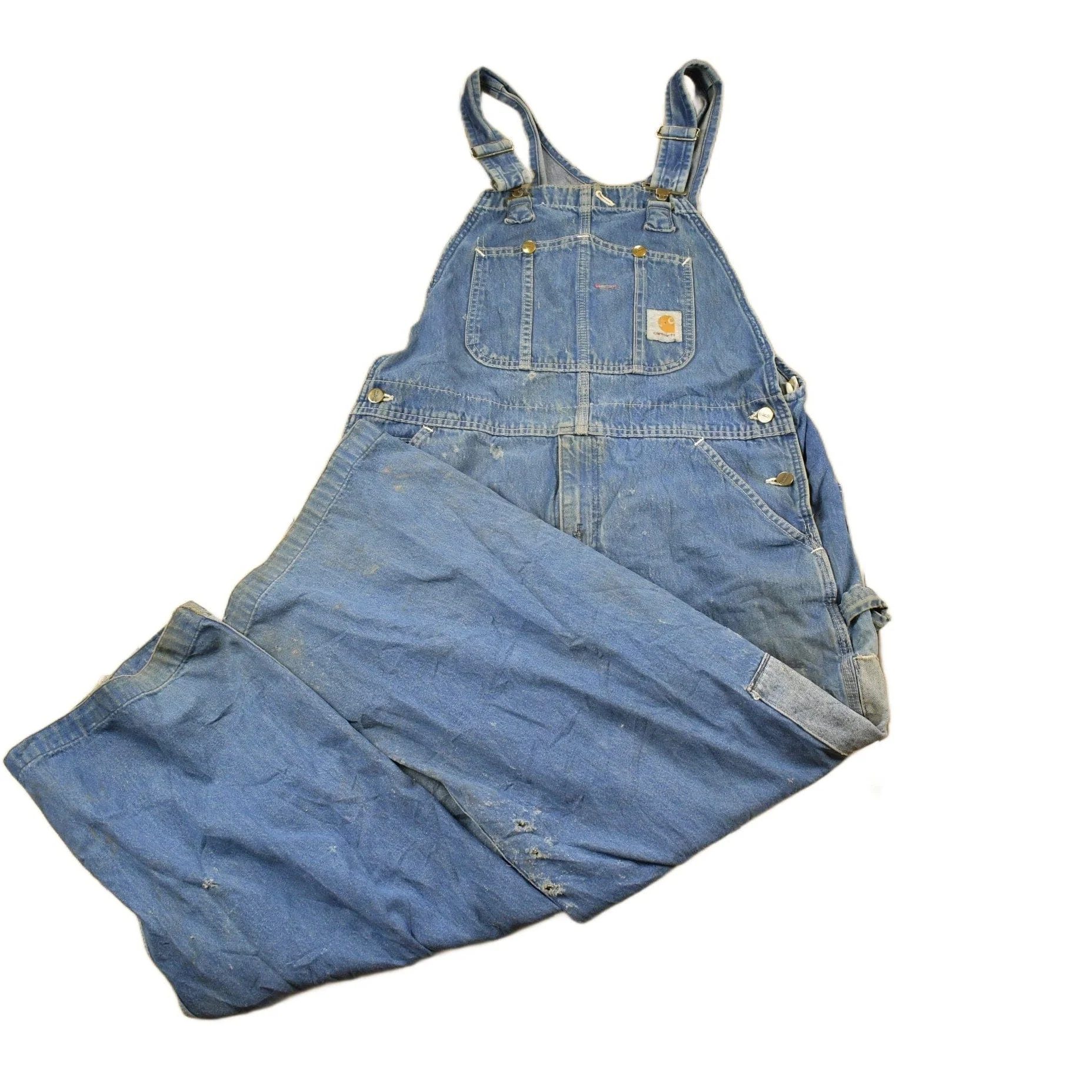 Vintage 1980s Carhartt Double Knee Distressed Denim Overalls Men's 36 x 30