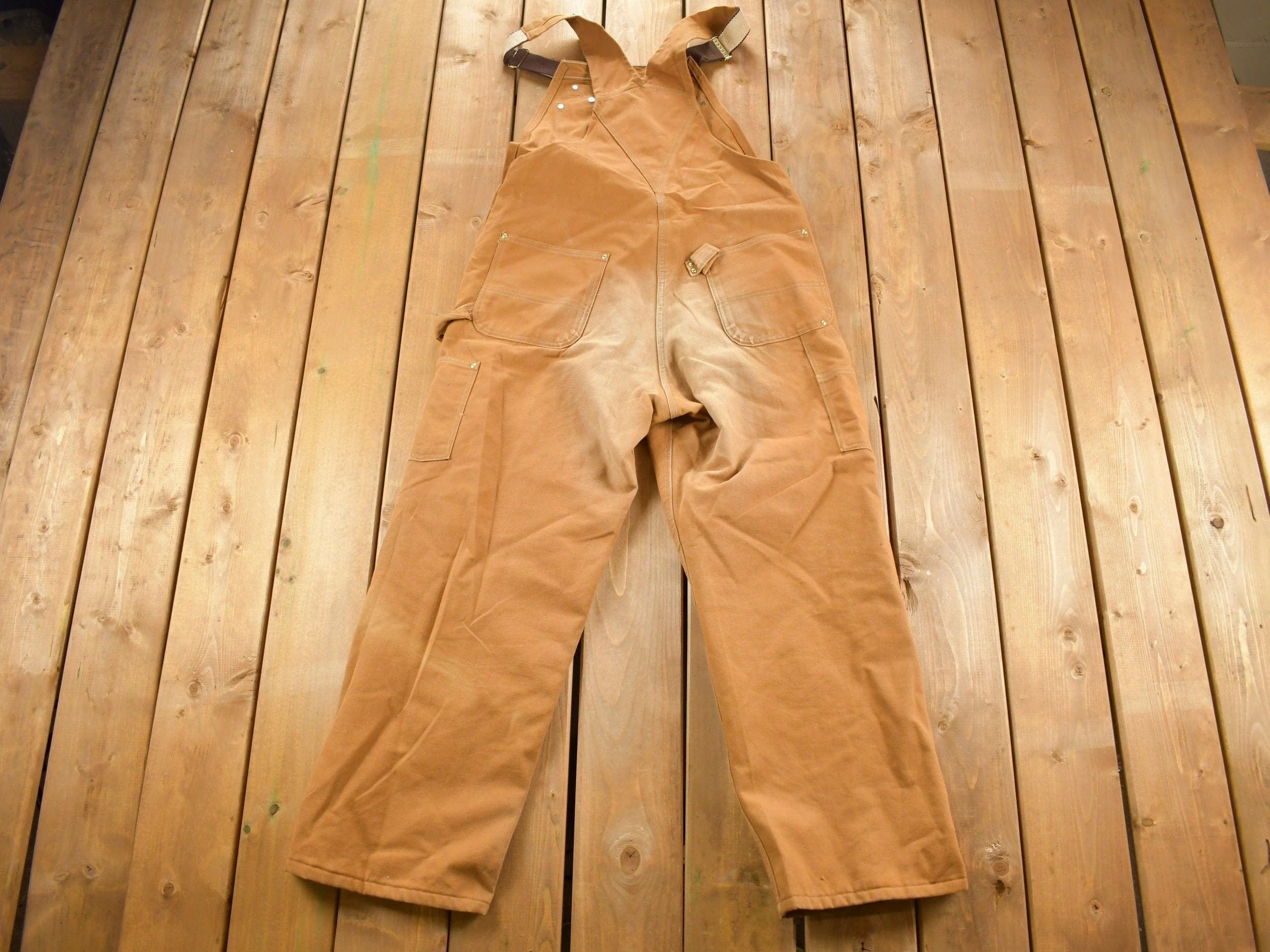 Vintage 1980s Carhartt Double Knee Quilted Canvas Overalls Men's 39 x 28 - Image 3