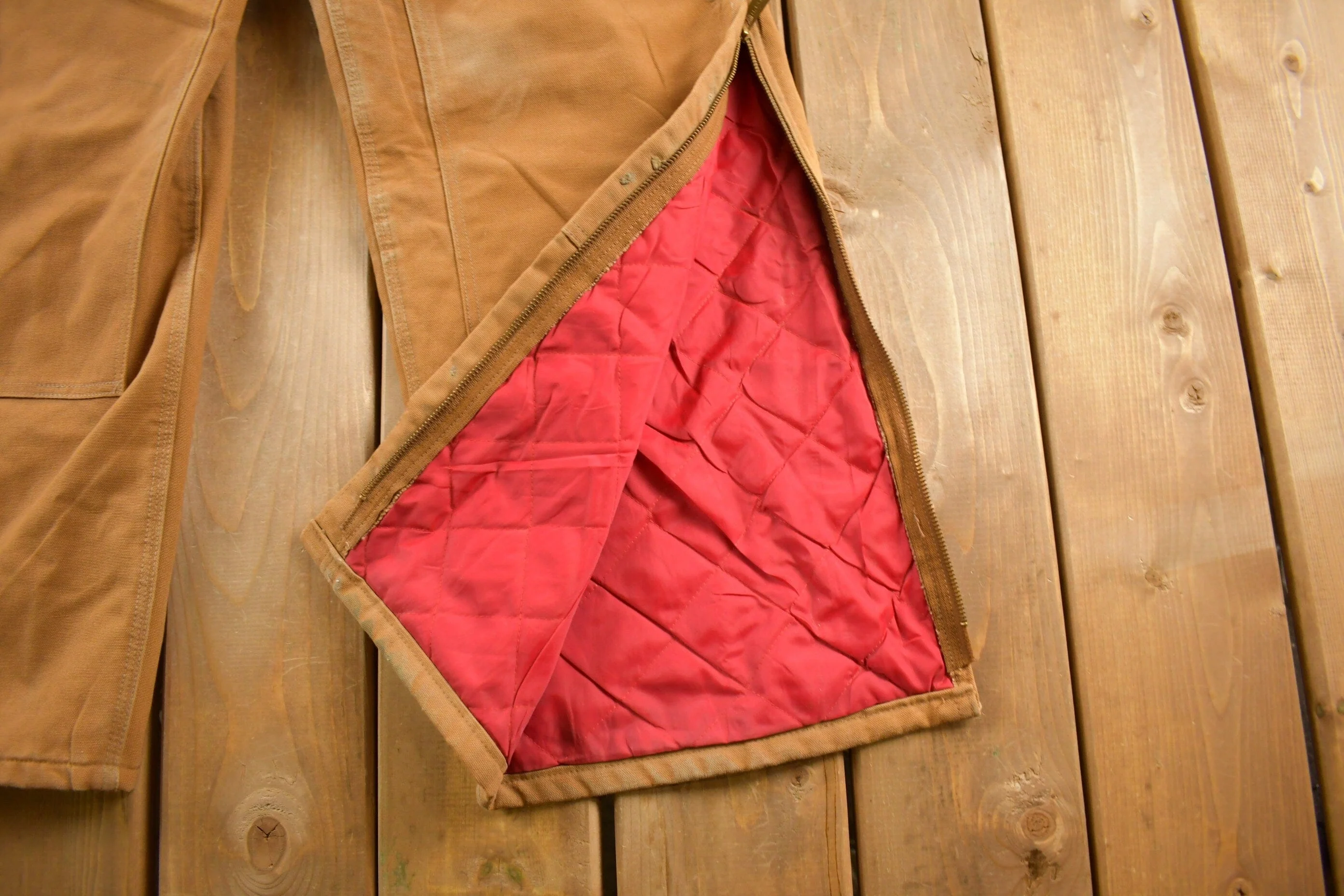 Vintage 1980s Carhartt Double Knee Quilted Canvas Overalls Men's 39 x 28 - Image 7