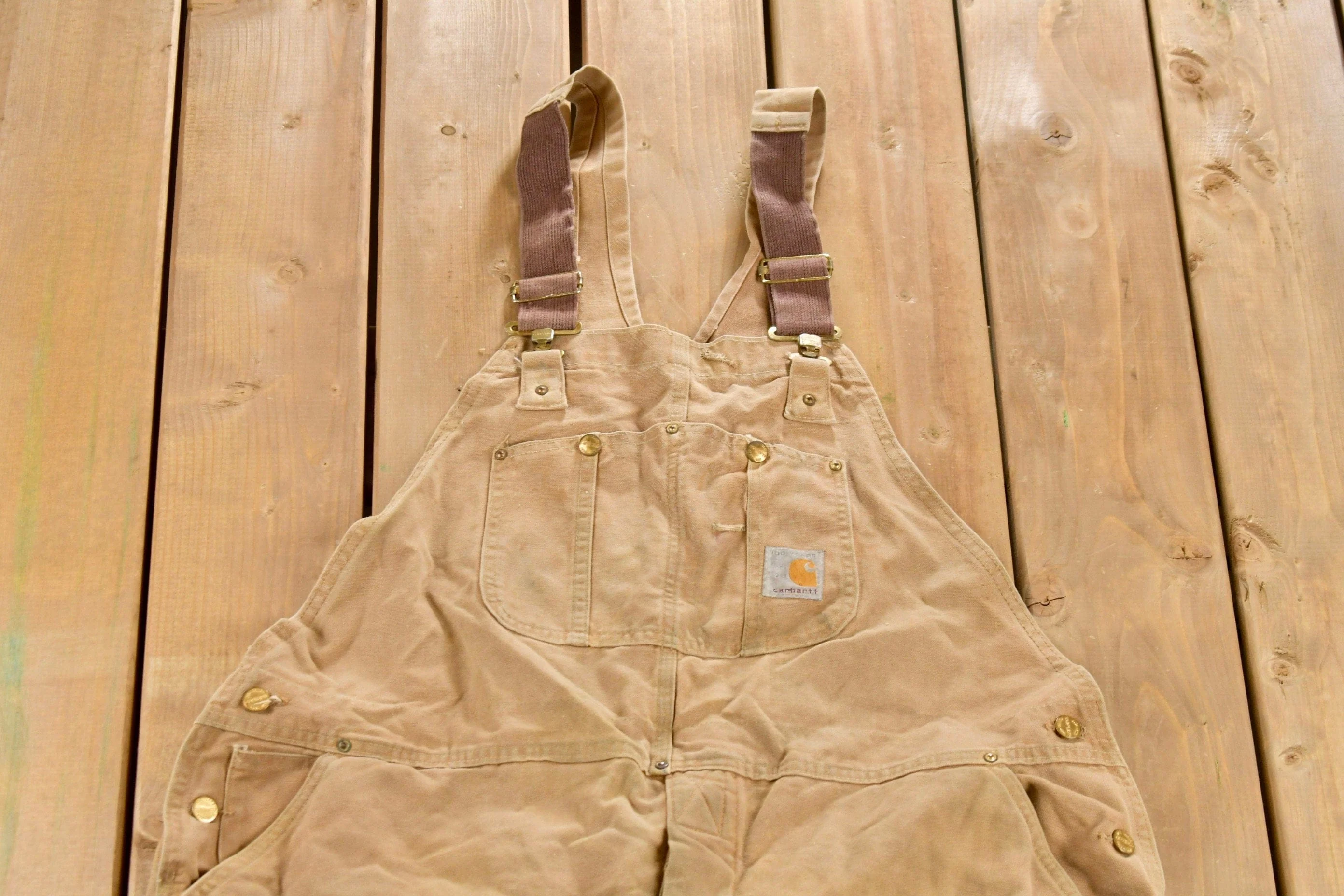 Vintage 1980s Carhartt Double Knee Quilted Canvas Overalls Men's 46 x 27 - Image 3