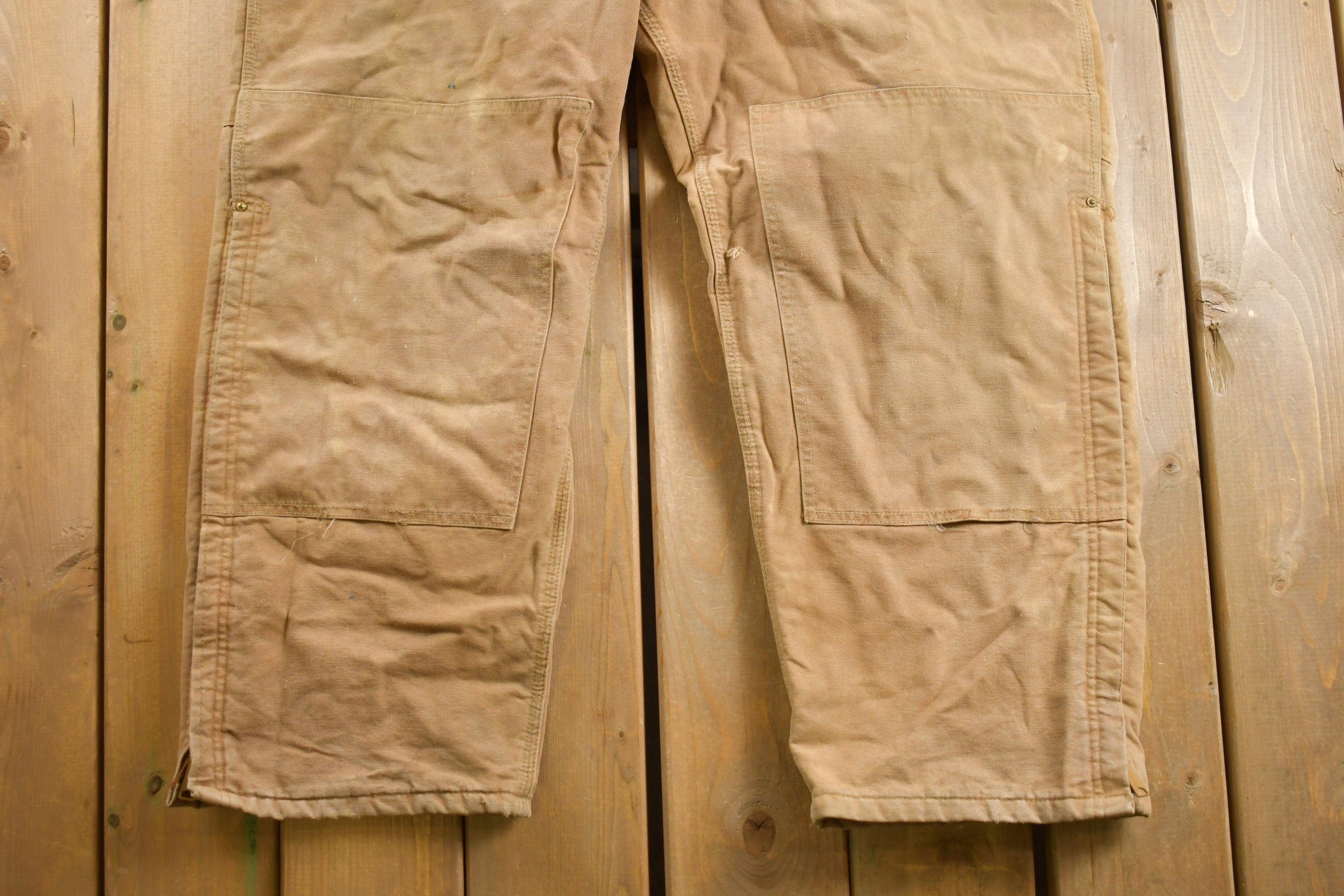Vintage 1980s Carhartt Double Knee Quilted Canvas Overalls Men's 46 x 27 - Image 4