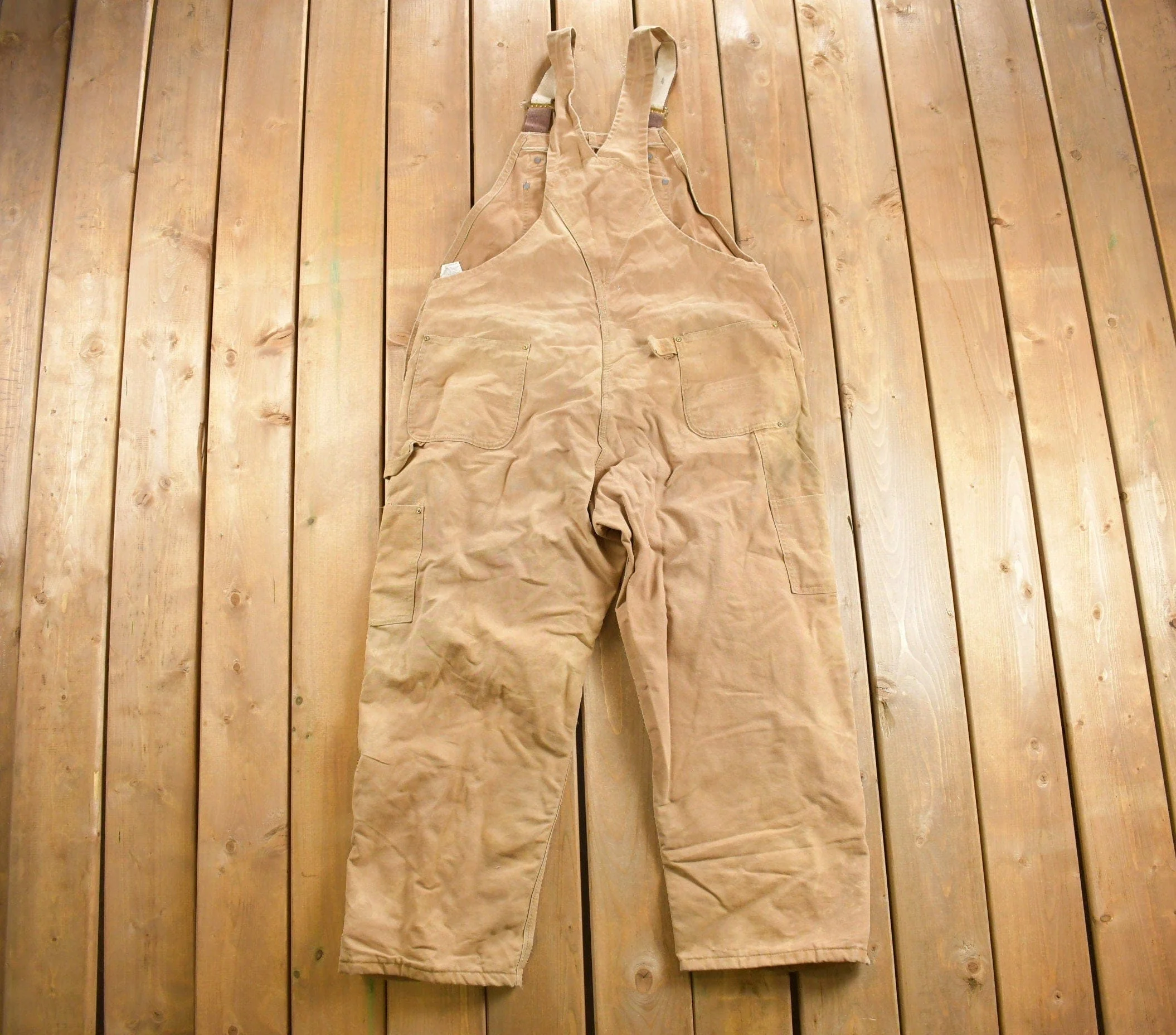 Vintage 1980s Carhartt Double Knee Quilted Canvas Overalls Men's 46 x 27 - Image 5