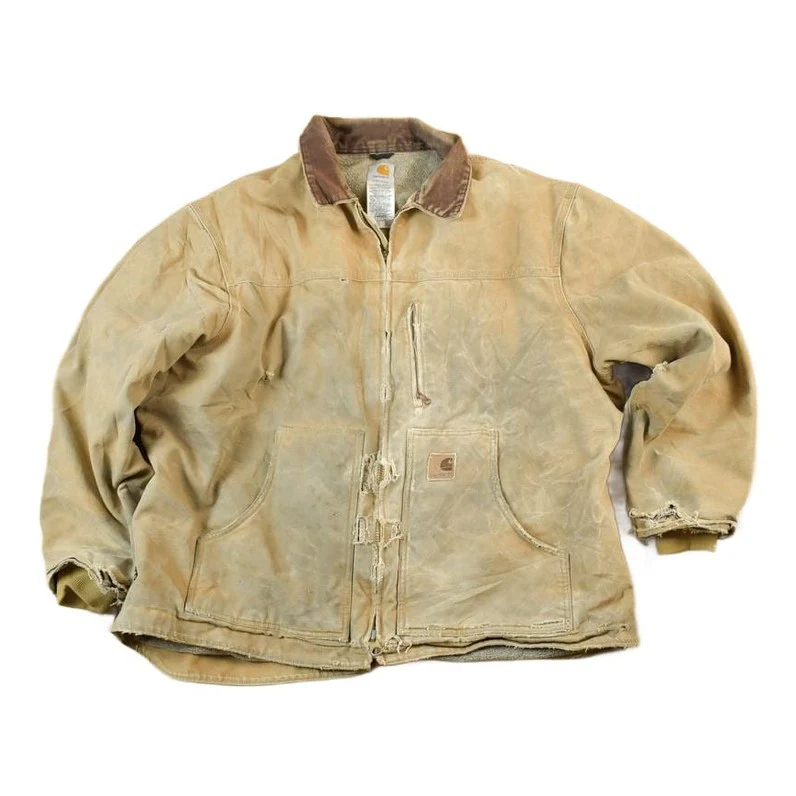 Vintage 1980s Carhartt Perfectly Distressed Collared Work Jacket Men's 2XL
