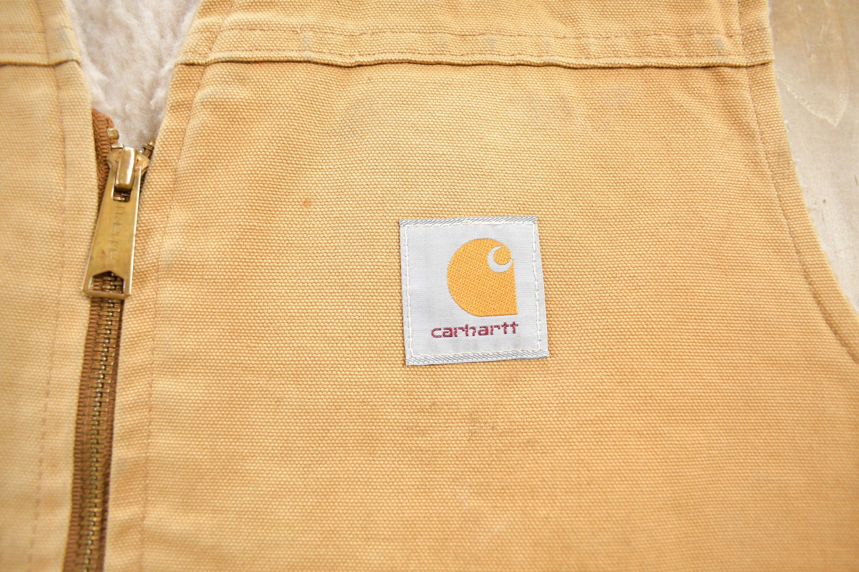 Vintage 1980s Carhartt Sherpa Lined Beige Work Vest Men's Large - Image 3