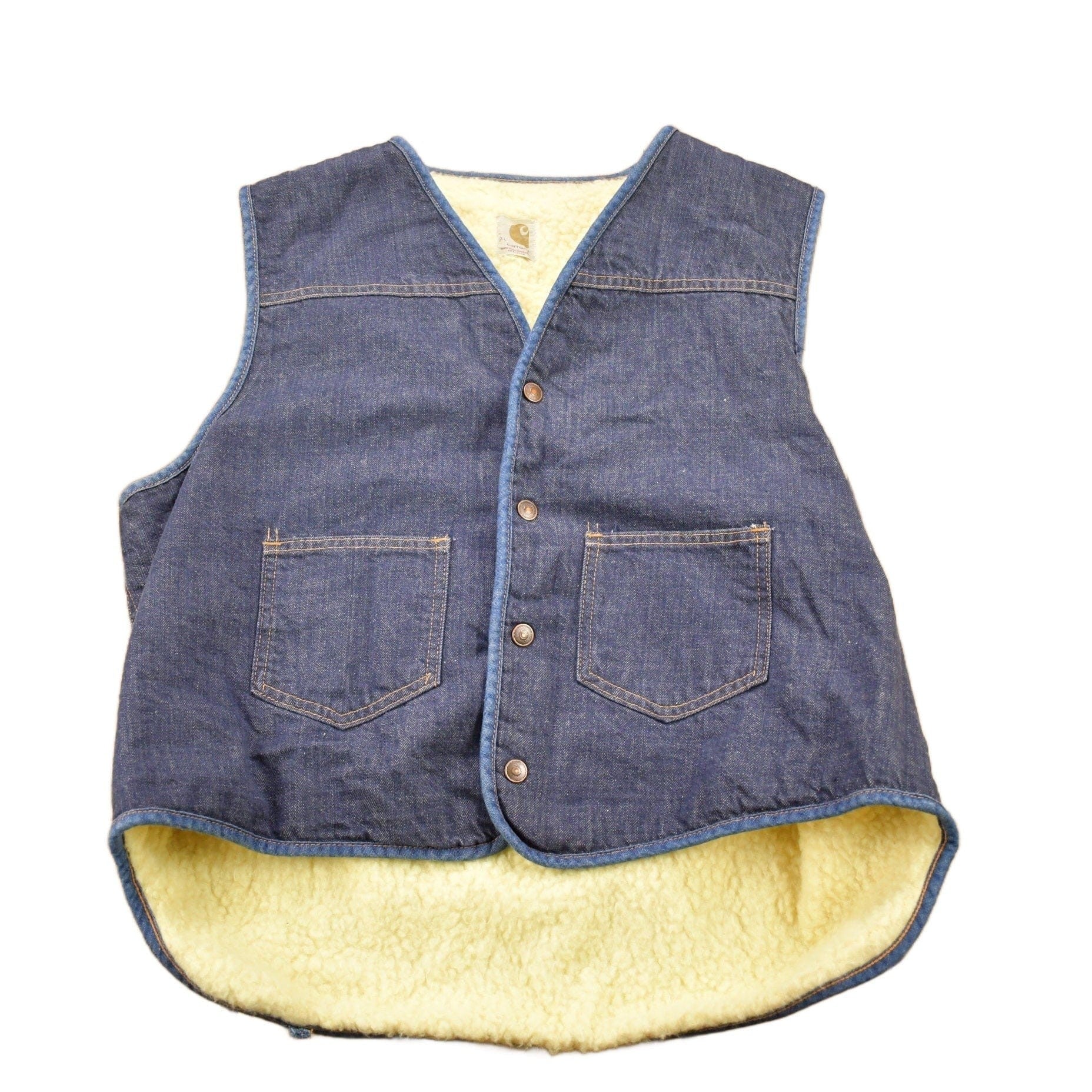 Vintage 1980s Carhartt Sherpa Lined Denim Work Vest Vintage Workwear Men's Large