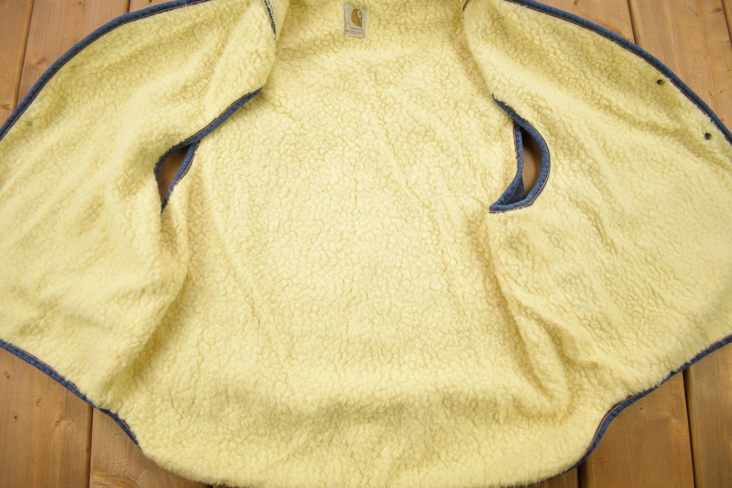 Vintage 1980s Carhartt Sherpa Lined Denim Work Vest Vintage Workwear Men's Large - Image 3