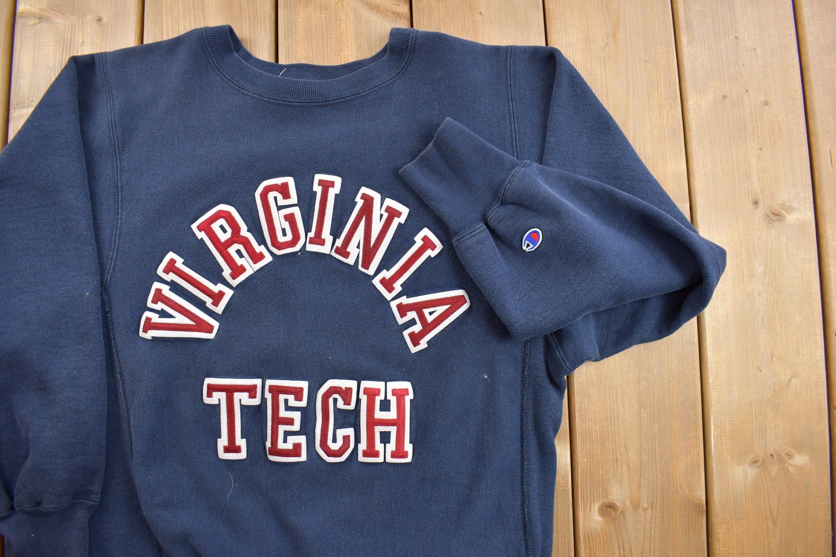 Vintage 1980s Champion Reverse Weave Warmup Virginia Tech Collegiate Crewneck Men's Small - Image 4