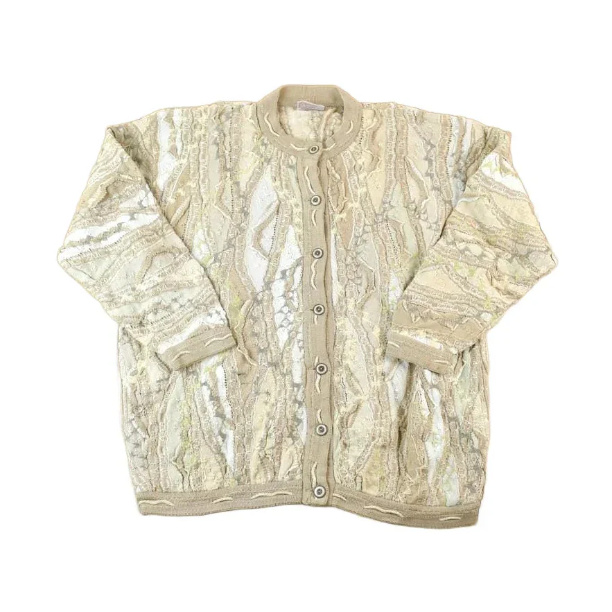 Vintage 1980s Coogi Cotton Knit Abstract Pattern Crewneck Sweater Made In Australia 3D 100% Cotton