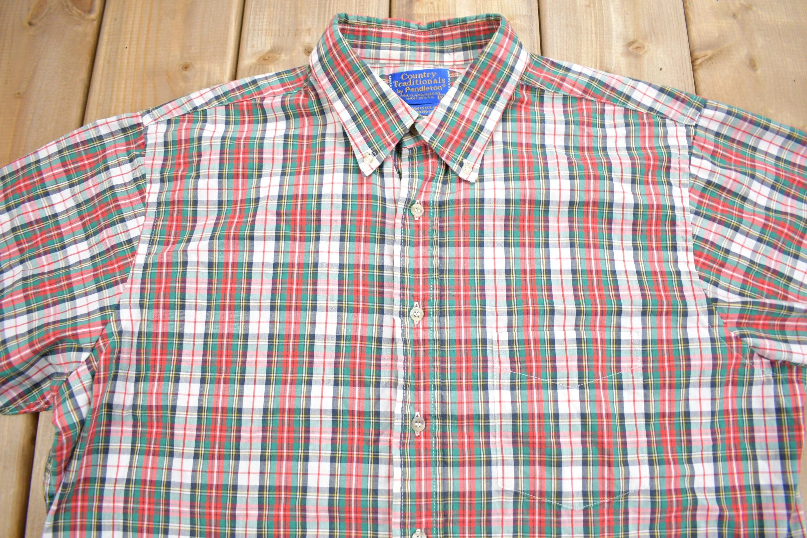 Vintage 1980s Country Traditional's By Pendleton Plaid Button Up Shirt Men's XL - Image 3