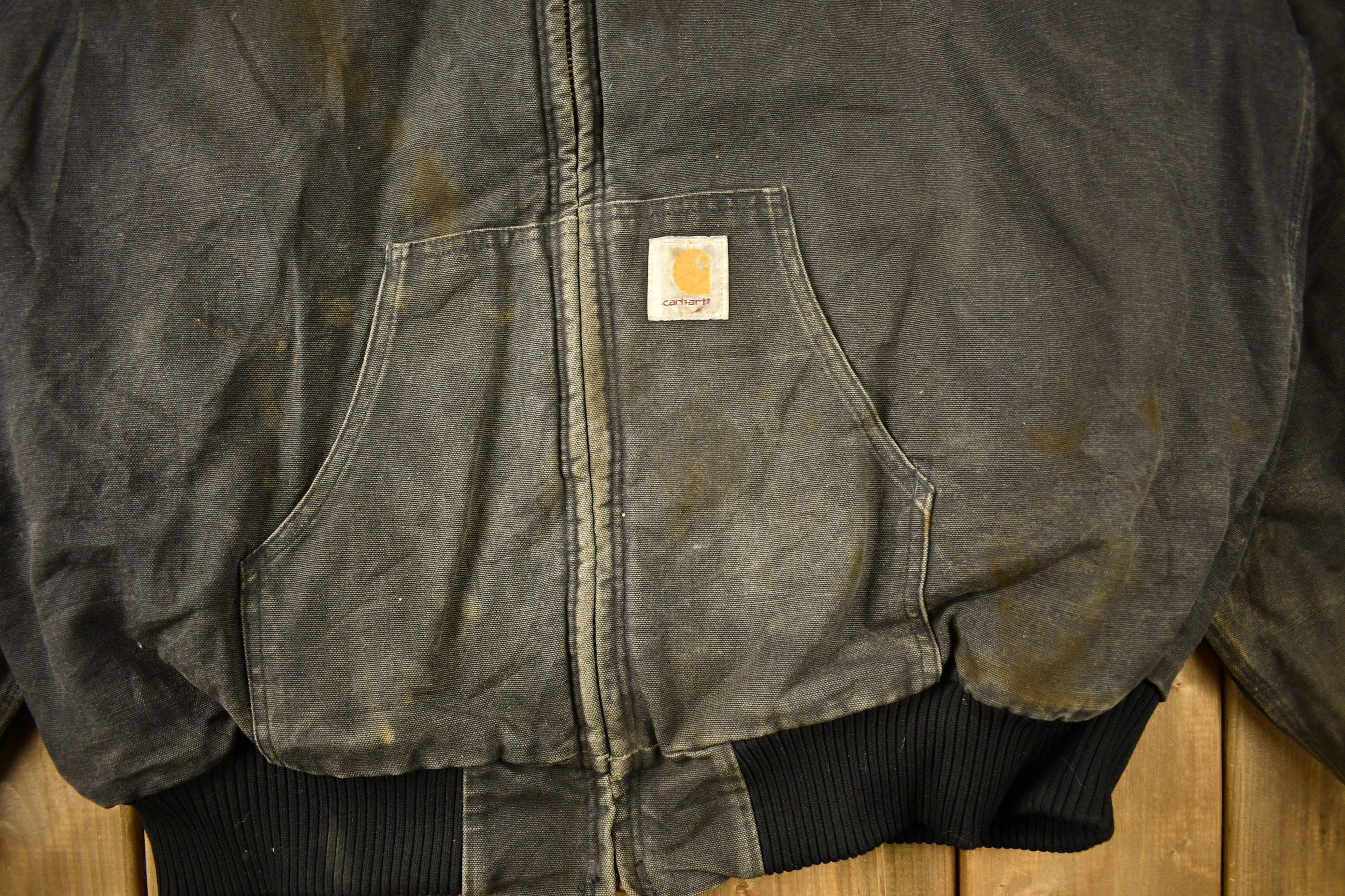 Vintage 1980s Distressed Carhartt Hooded Work Jacket Men's 2XL - Image 4