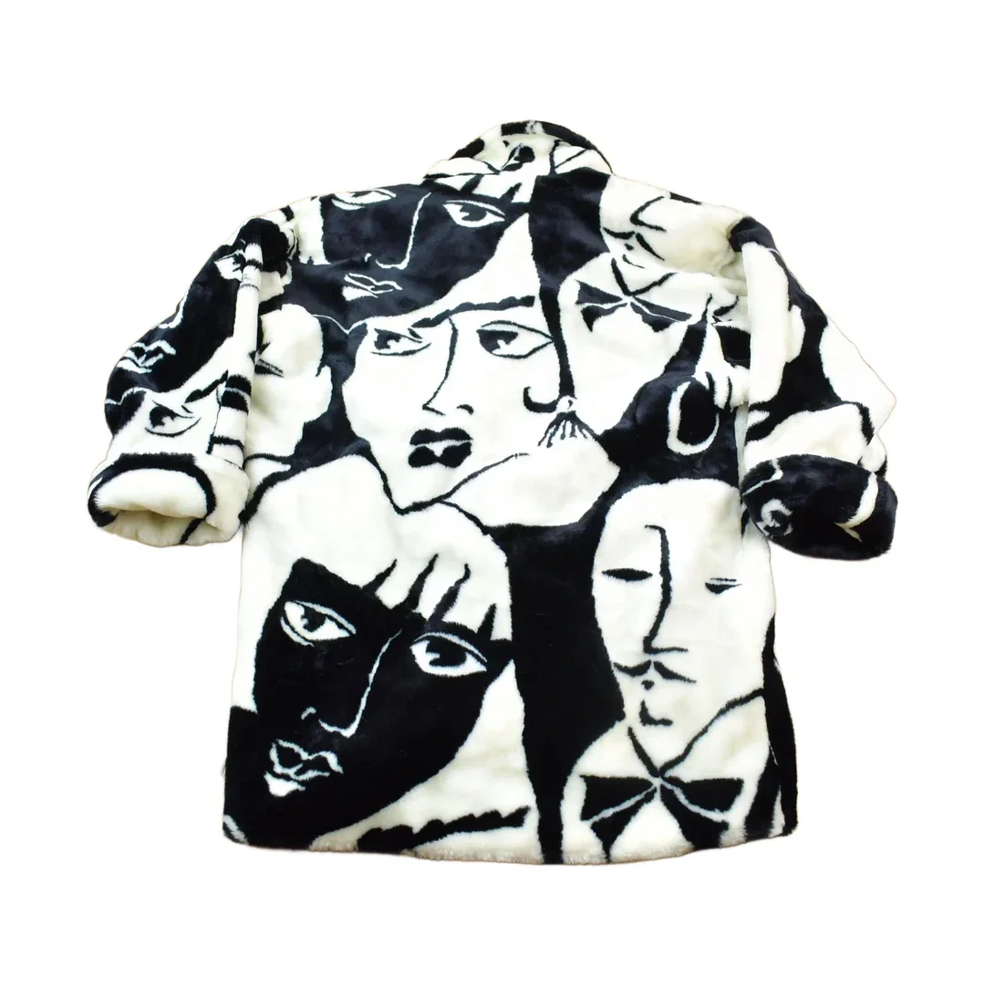 Vintage 1980s Donny Brook Abstract Art Face Graphic Over Coat Men's Large - Image 2