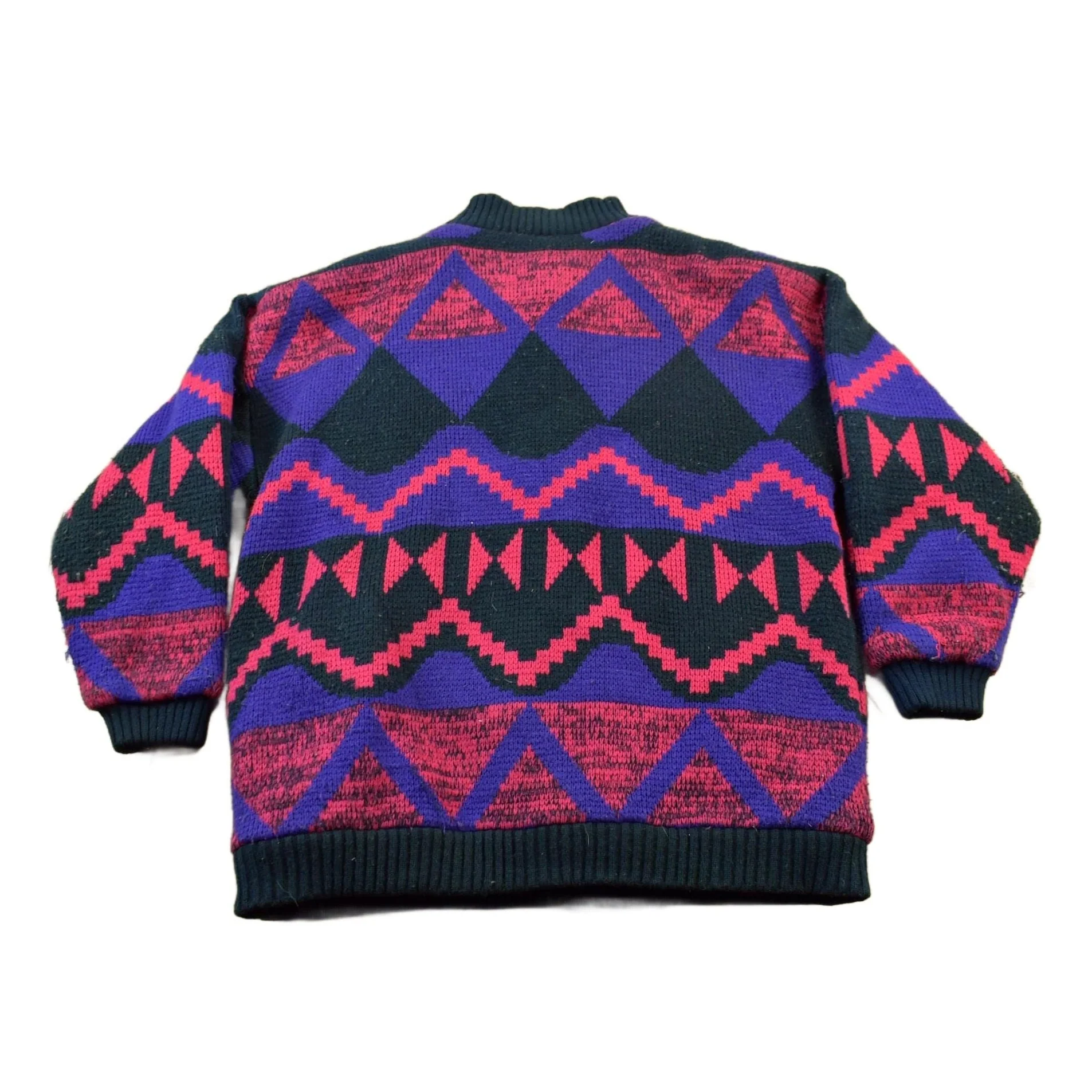 Vintage 1980s Express Knitted Abstract Cardigan Sweater Jacket Men's Medium - Image 2