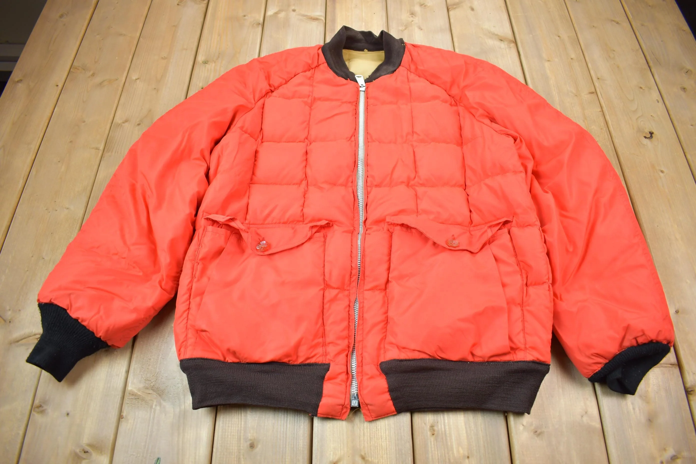 Vintage 1980s Falcon Brand Woods Reversible Goose Down Bomber Jacket Made In Canada Men's Large - Image 3