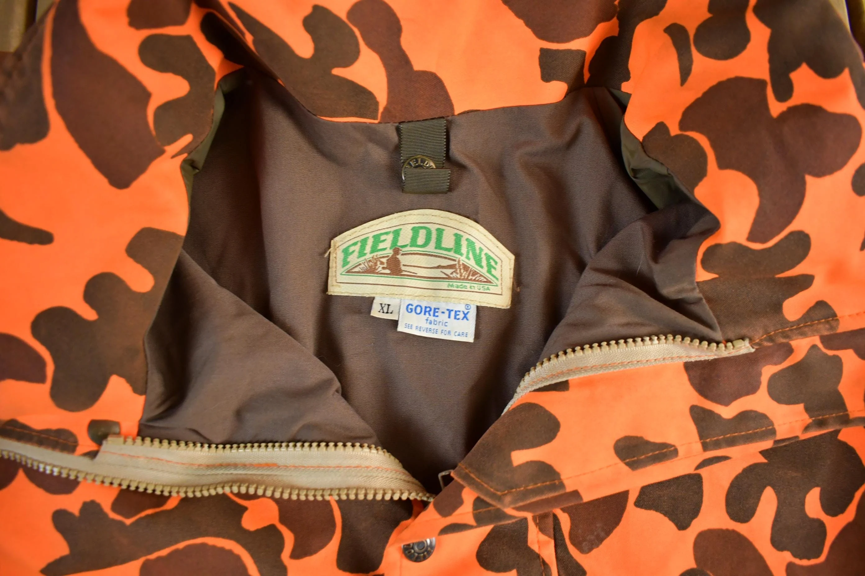 Vintage 1980s Fieldline Goretex Orange Camo Parka Jacket Men's XL - Image 3