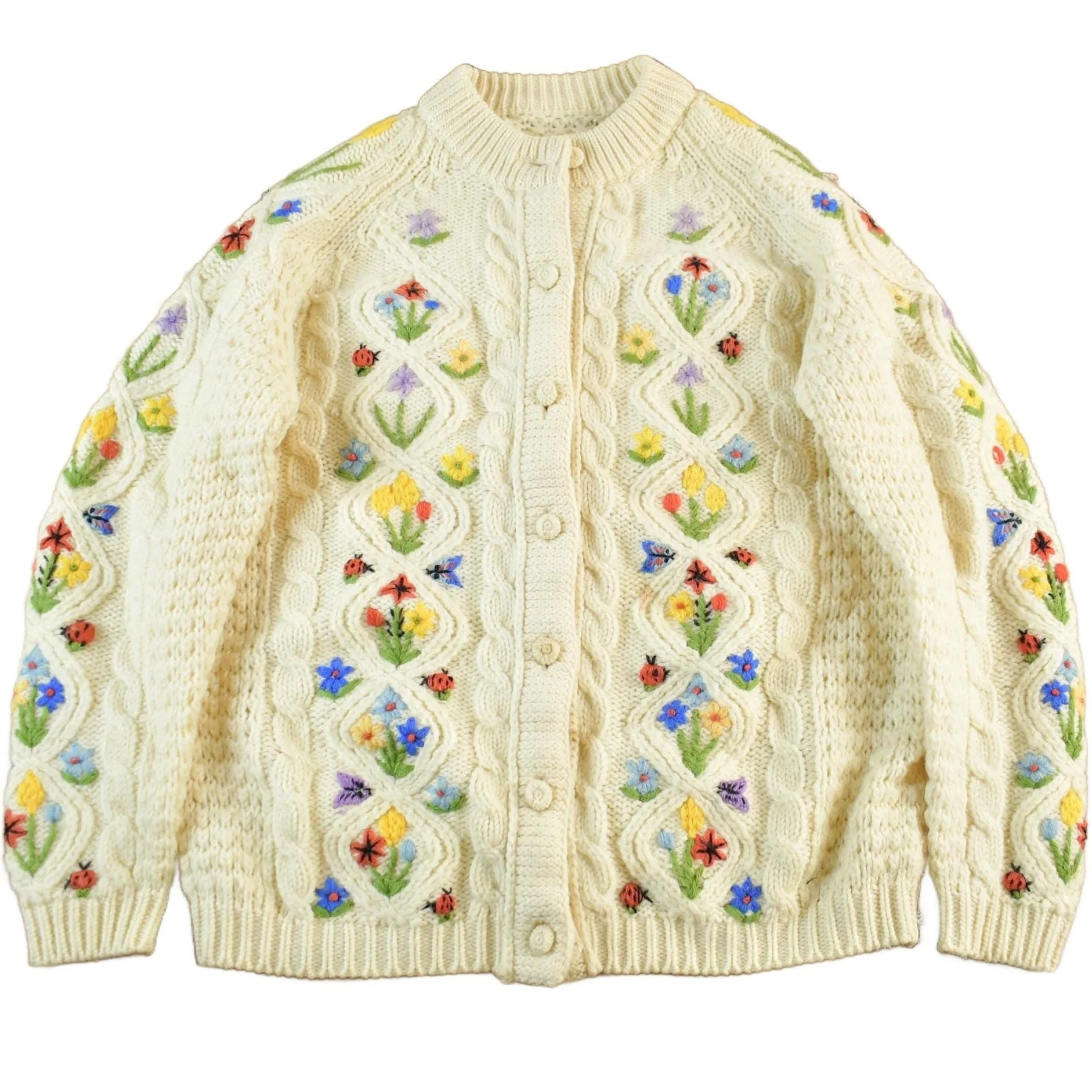 Vintage 1980s Floral Knit Cardigan Sweater Women's Medium