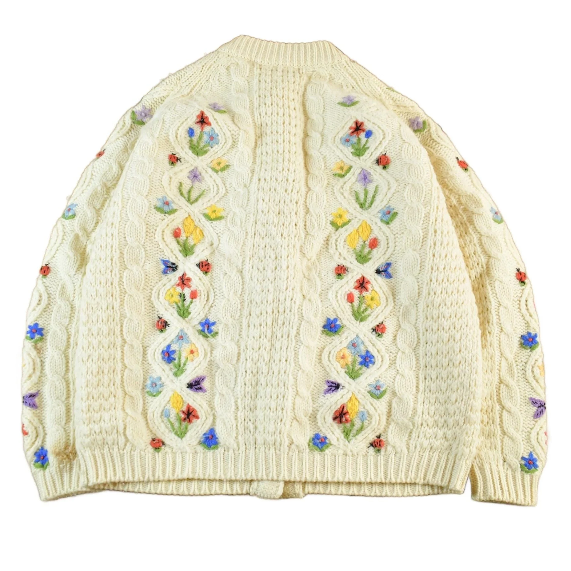 Vintage 1980s Floral Knit Cardigan Sweater Women's Medium - Image 2
