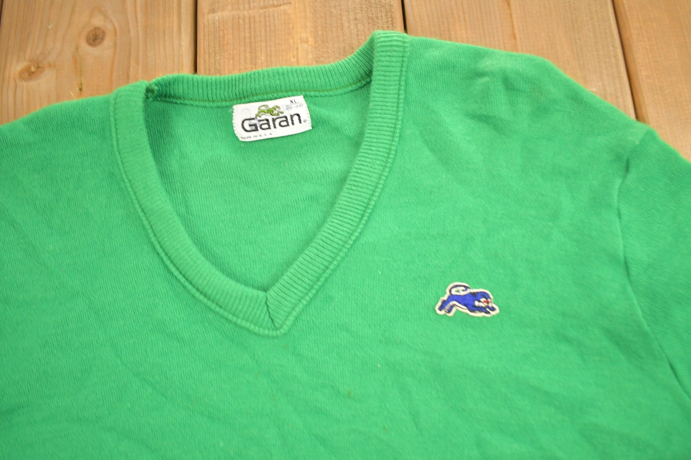 Vintage 1980s Garan Knitted V-Neck Sweater Men's Small - Image 3