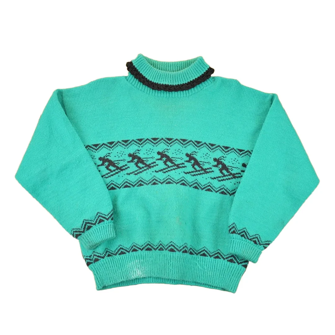 Vintage 1980s Kerris Kreations Ski Knit Turtleneck Sweater Women's L