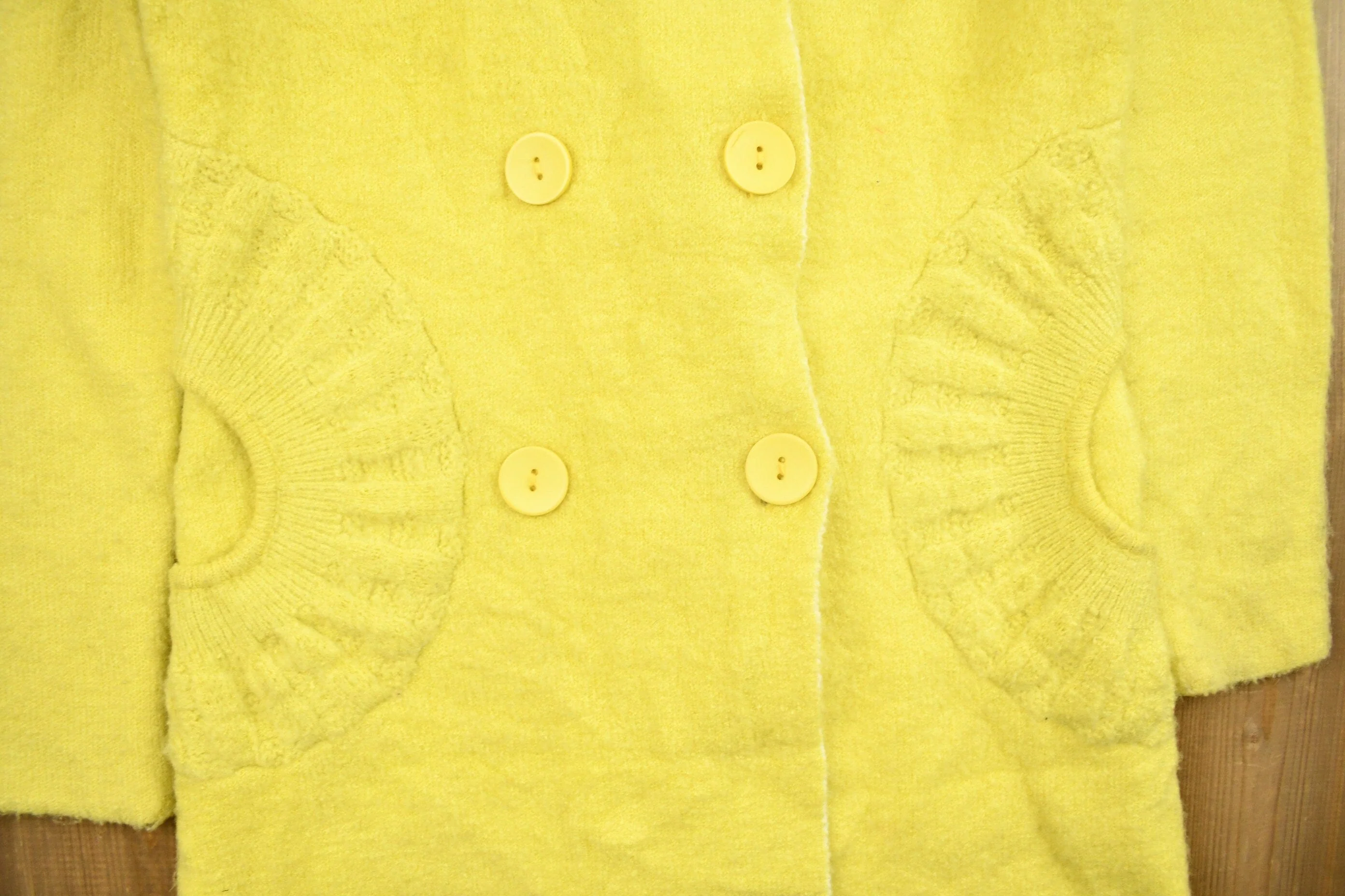 Vintage 1980s Knitted Blank Yellow Long Cardigan SweaterMen's Medium - Image 3