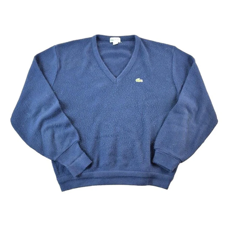 Vintage 1980s Lacoste Knit V Neck Sweater Mens L