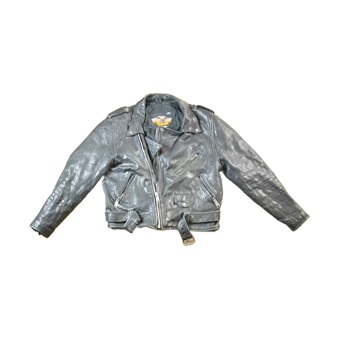 Vintage 1980s Leather Gold Harley Davidson Motorcycle Perfectly Distressed Biker Jacket Made In USA