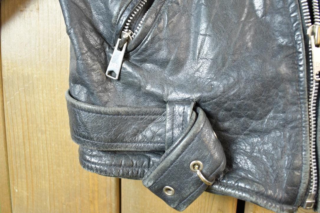 Vintage 1980s Leather Gold Harley Davidson Motorcycle Perfectly Distressed Biker Jacket Made In USA - Image 3