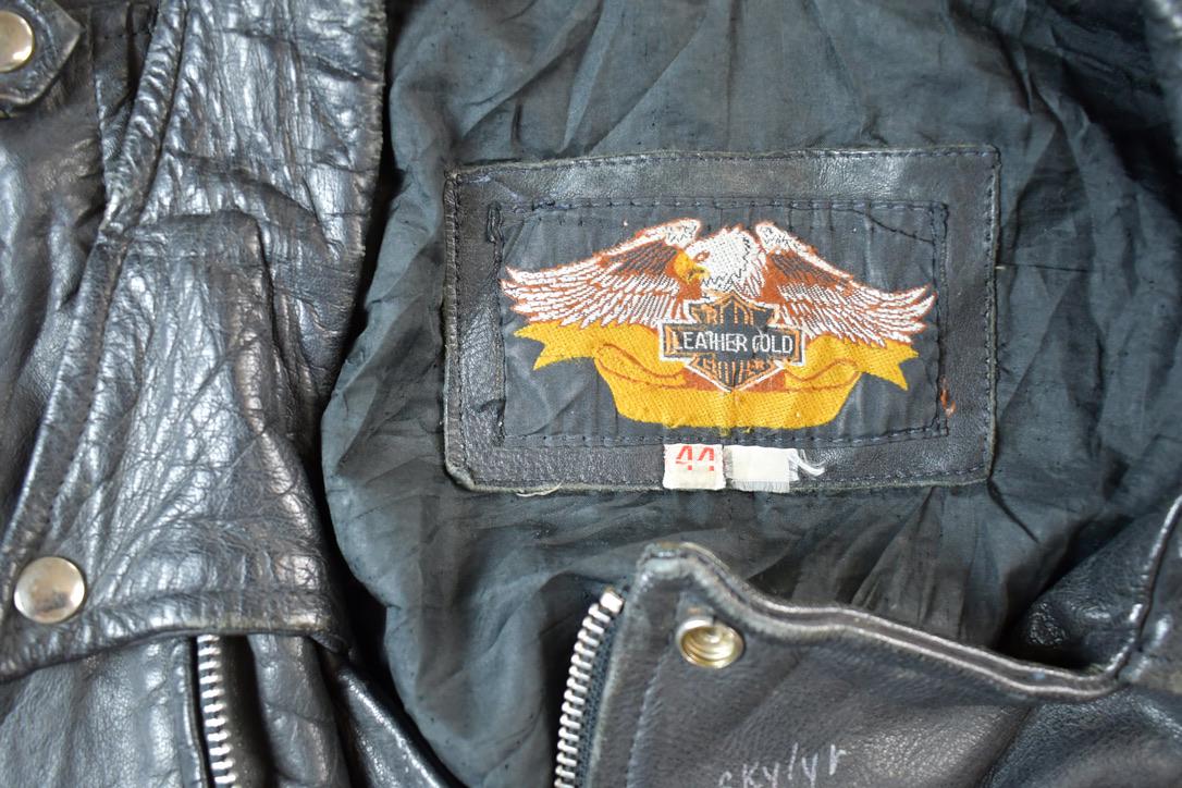 Vintage 1980s Leather Gold Harley Davidson Motorcycle Perfectly Distressed Biker Jacket Made In USA - Image 4