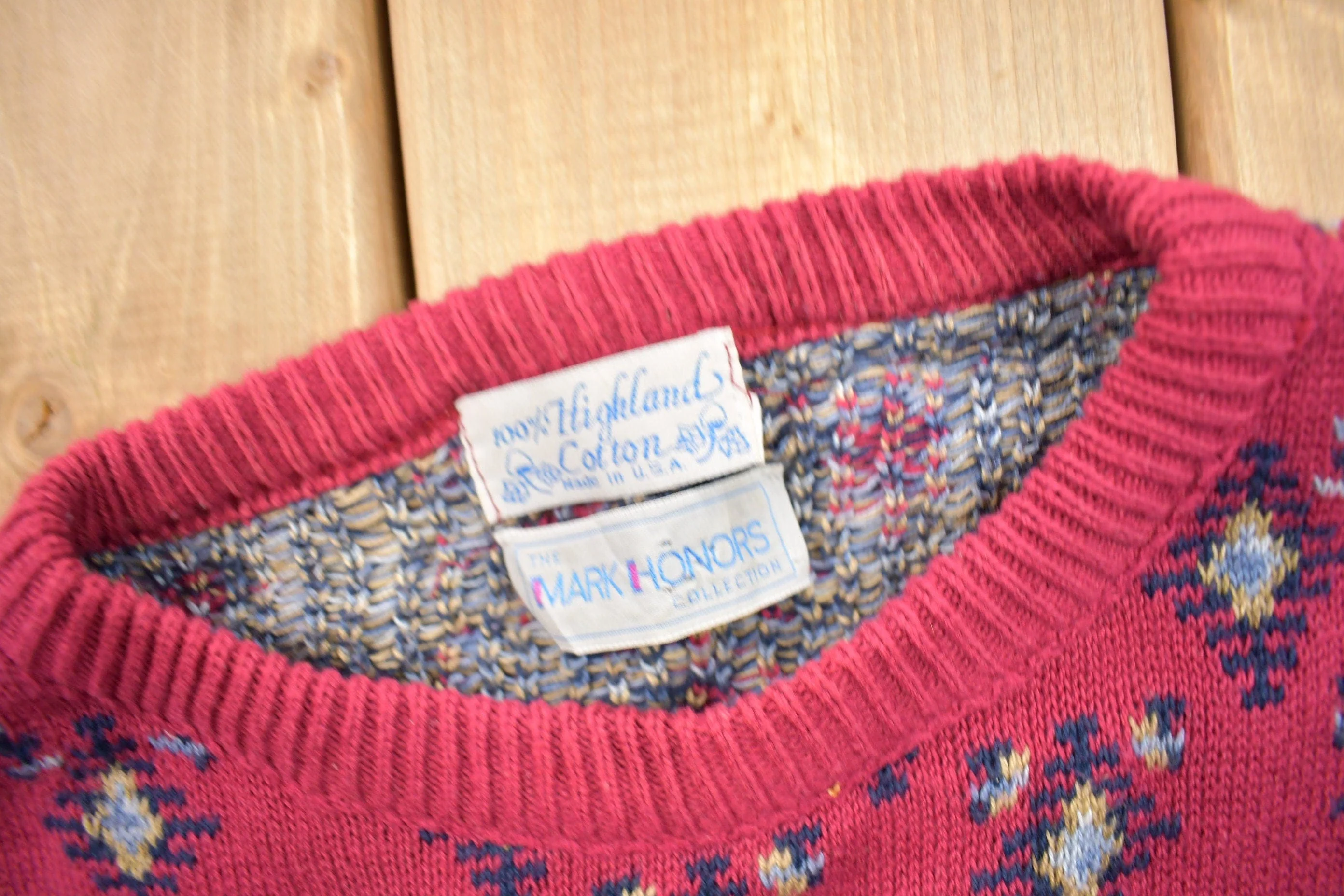 Vintage 1980s Mark Honors All Over Pattern Knitted Crewneck Sweater Men's Large - Image 4