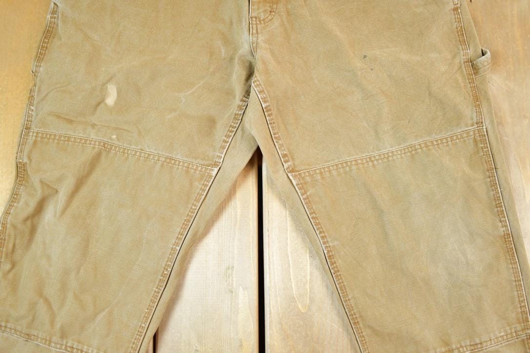 Vintage 1980s Mickey Lakin Double Knee Tan Denim Work Jeans Men's 38 x 27 - Image 4