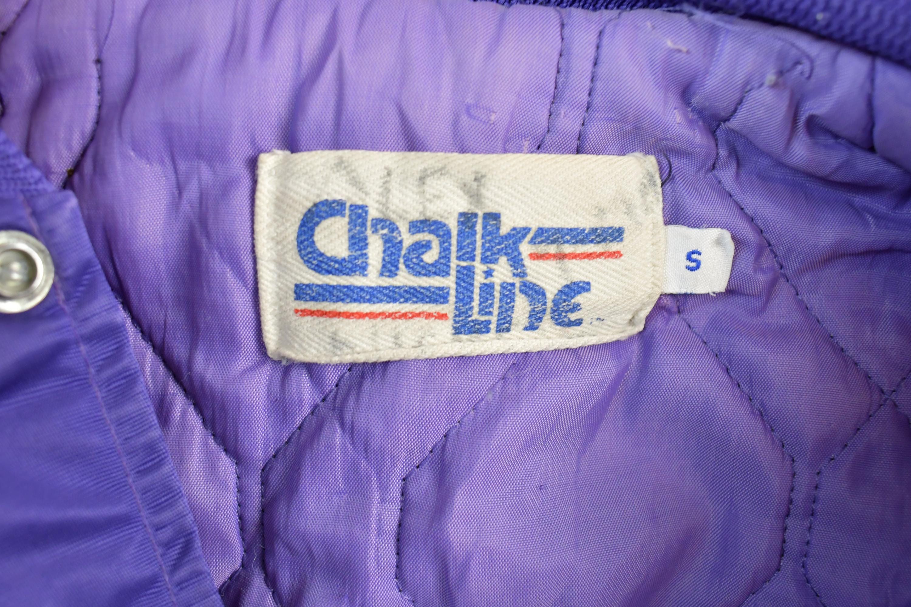 Vintage 1980s Minnesota Vikings Team NFL Football Chalk Line Satin Button Up Bomber Embroidered Puffer Jacket - Image 6