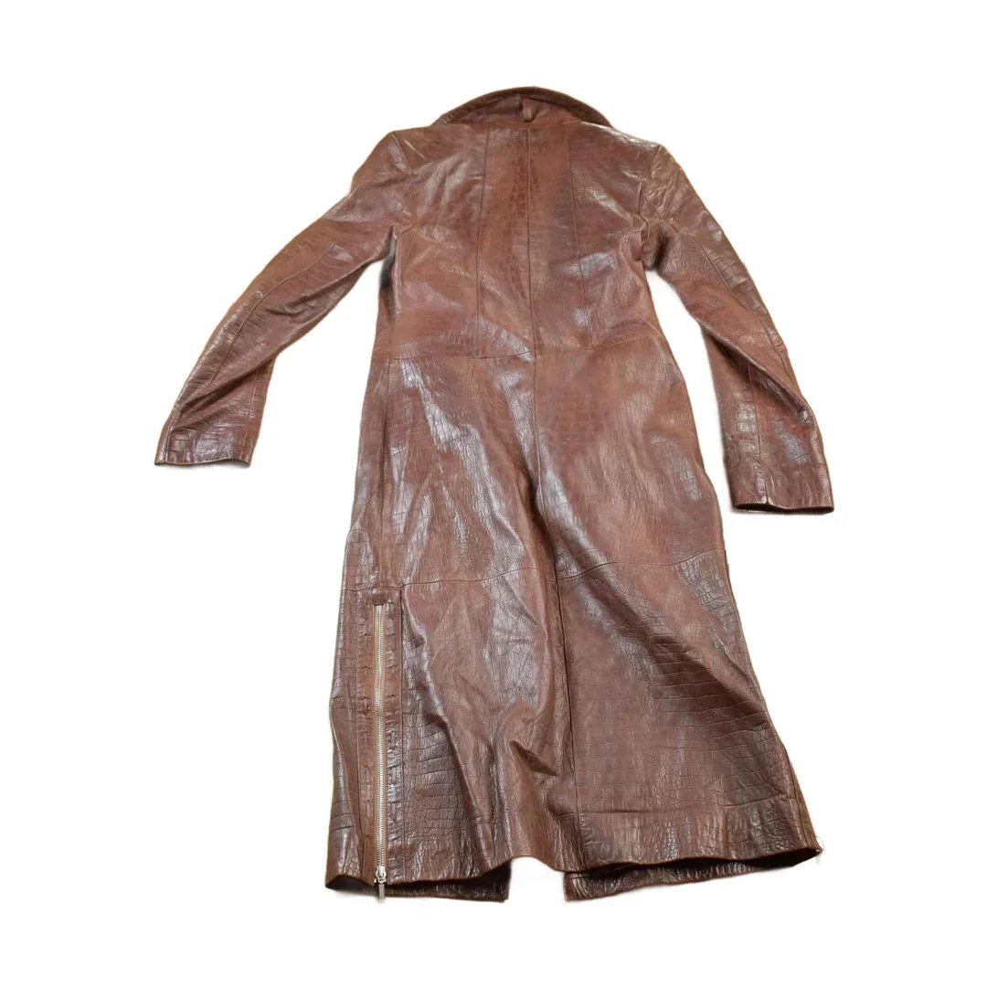 Vintage 1980s Mondial Women's Full Length Alligator Print Leather Trench Coat - Image 2