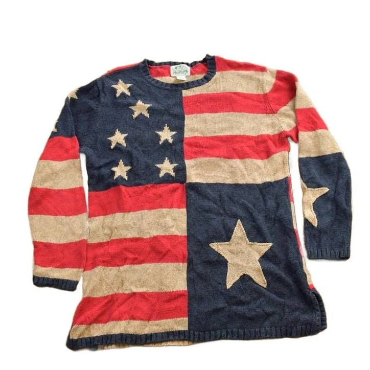 Vintage 1980s Quacker Factory American Flag Graphic Knitted Sweater Men's Medium