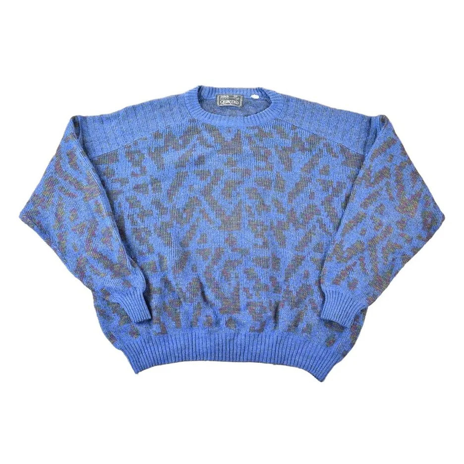 Vintage 1980s Stitch Fred Knit Abstract Pattern Crewneck Sweater By Frederic Homs Mens XL