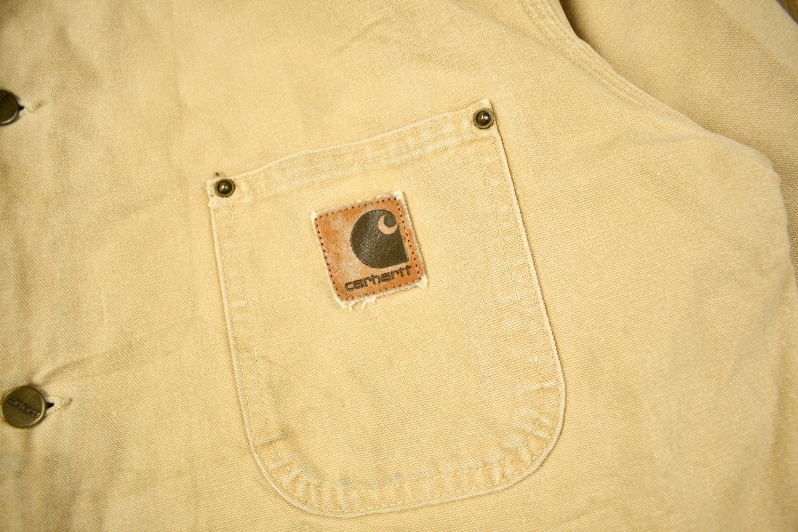 Vintage 1980s Tan Carhartt Chore Coat Men's Large - Image 3