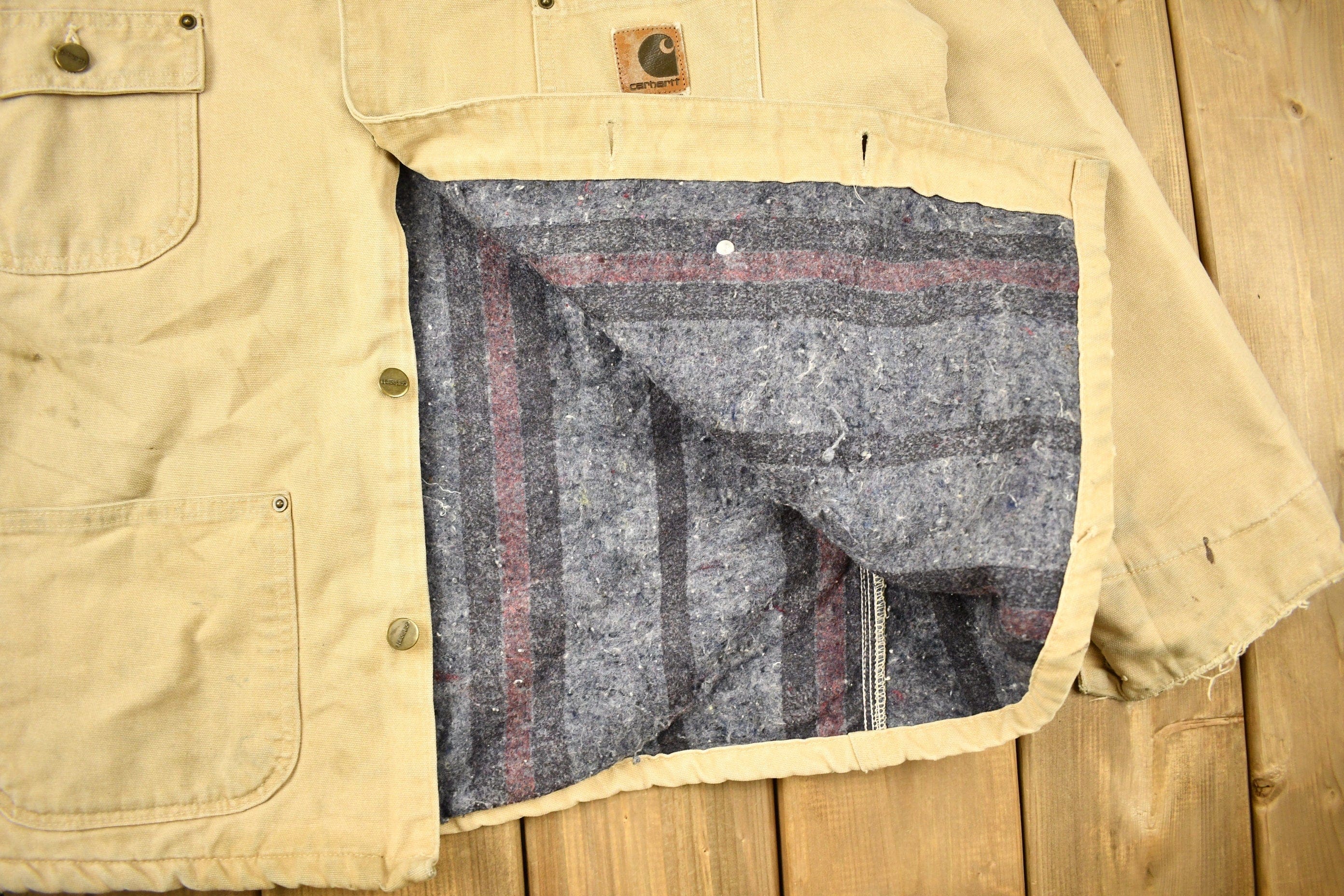 Vintage 1980s Tan Carhartt Chore Coat Men's Large - Image 4