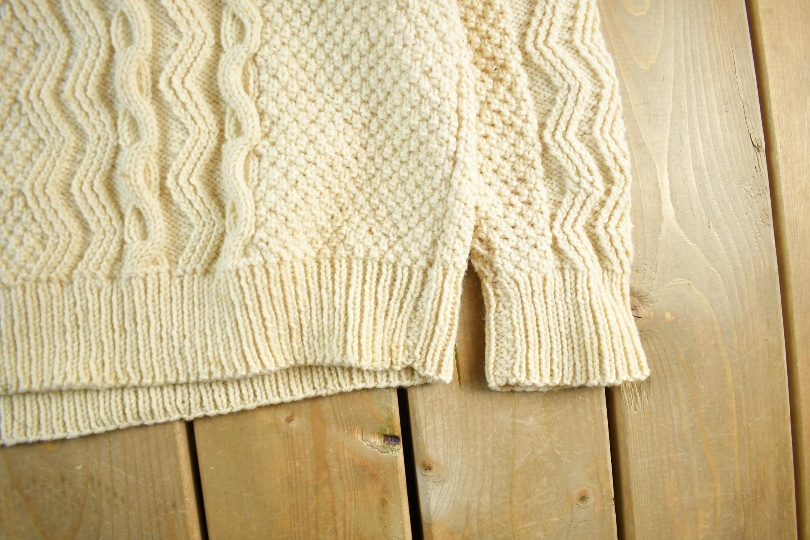 Vintage 1980s Wool Cable Knit Shawl Collar Sweater Women's Medium - Image 3